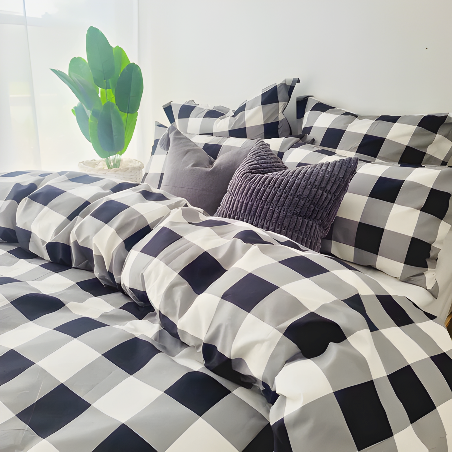 BLACK GRID European Pillowcase Pair