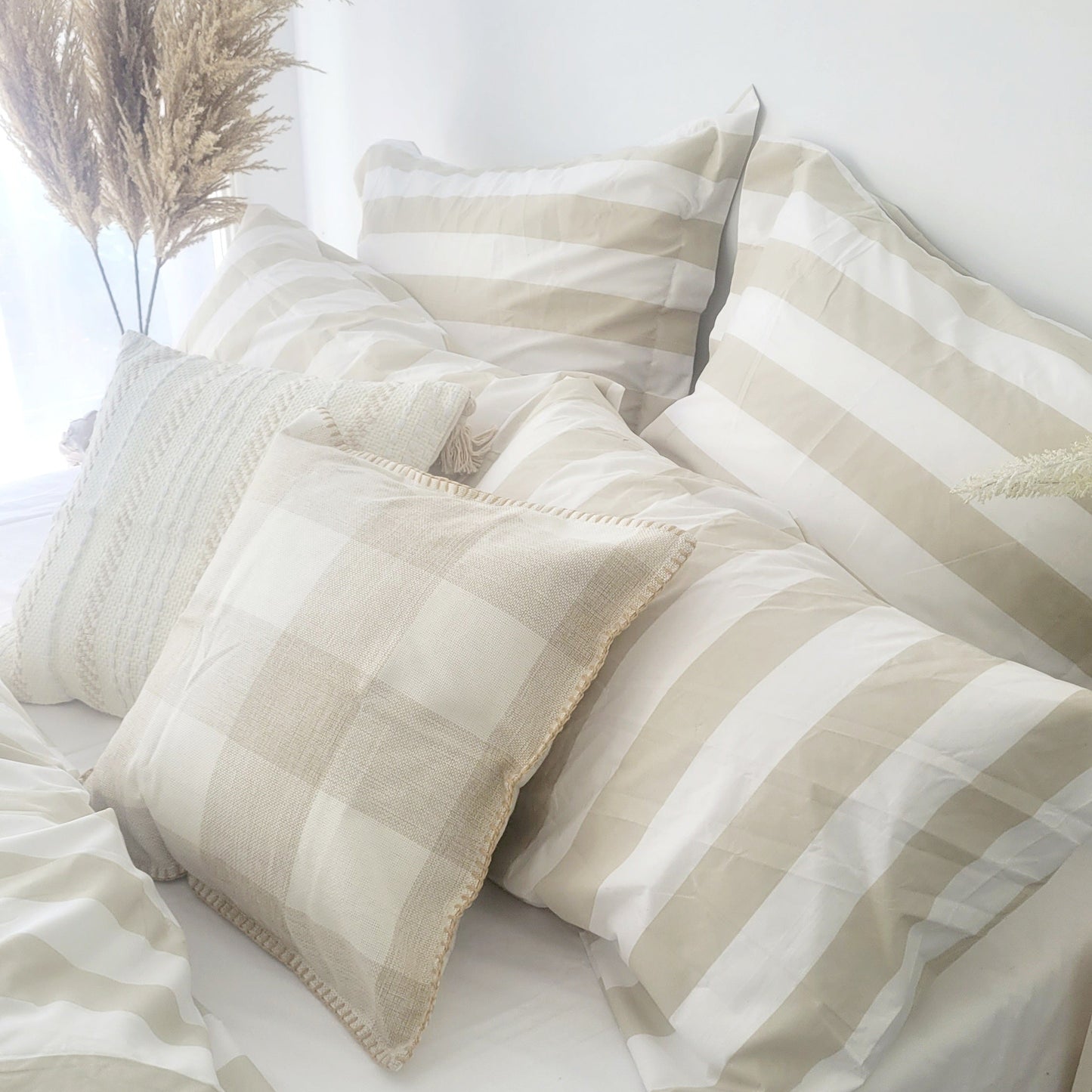 BEIGE STRIX European Pillowcase Pair