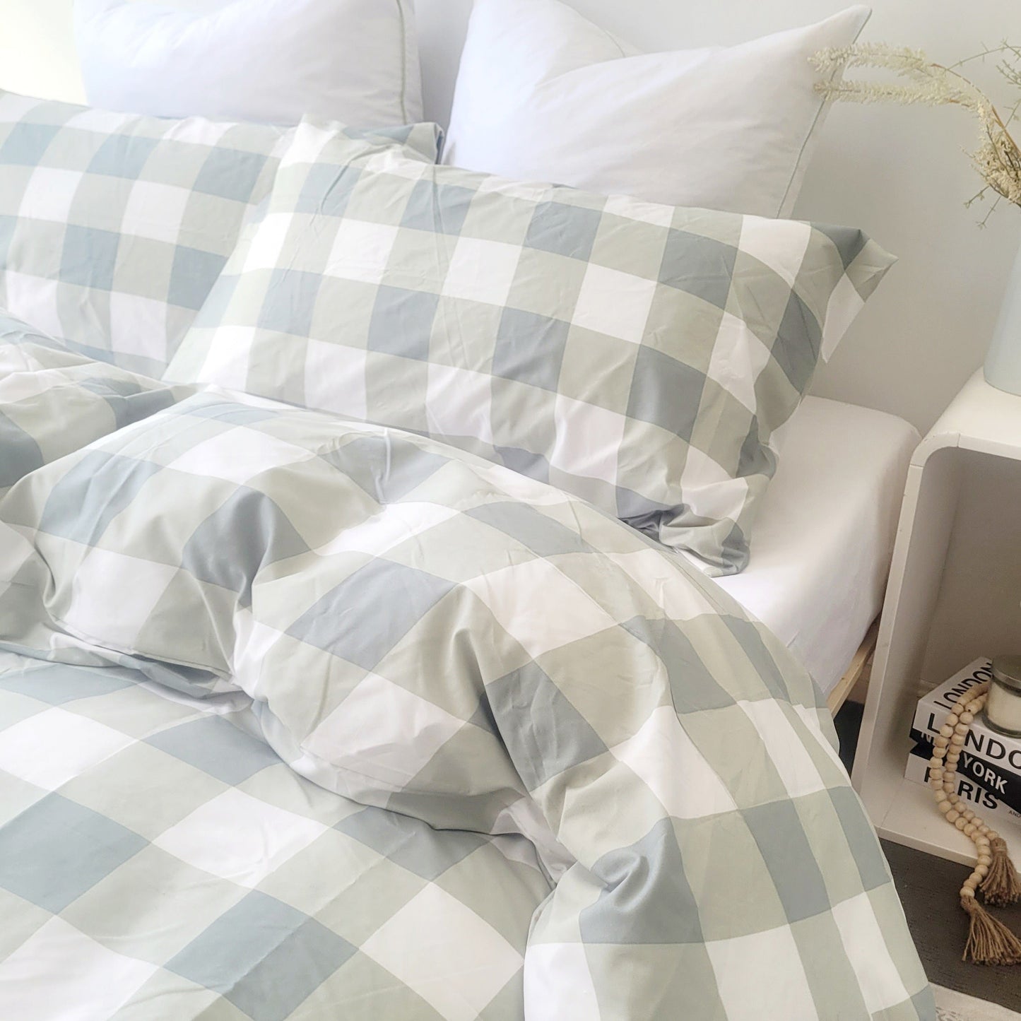 SAGE GRID European Pillowcase Pair