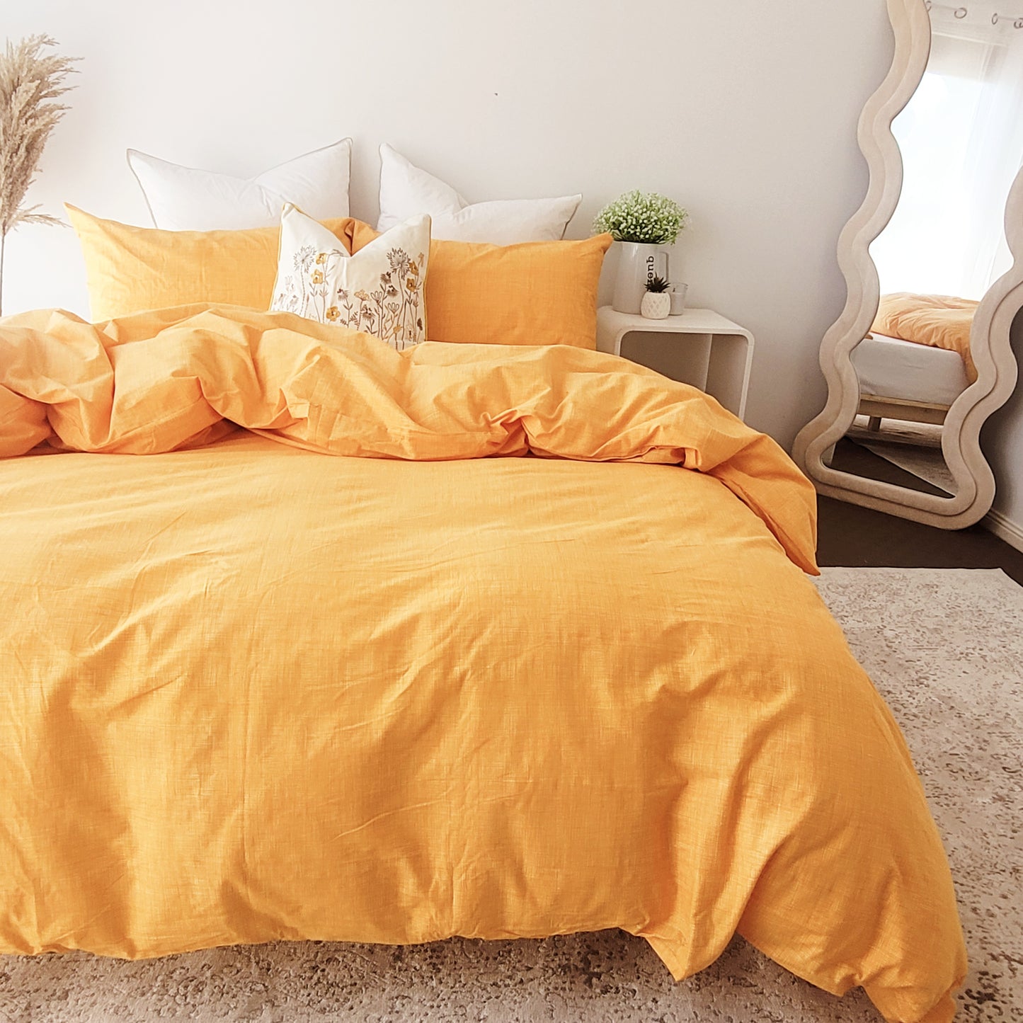 Yellow Textured Print Quilt Cover Set - Pure Cotton with Ornate Patterns