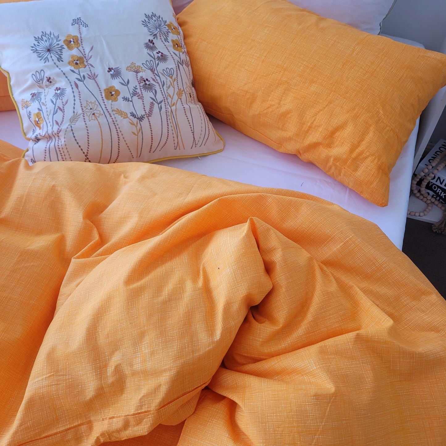 Yellow Textured Print Quilt Cover Set - Pure Cotton with Ornate Patterns
