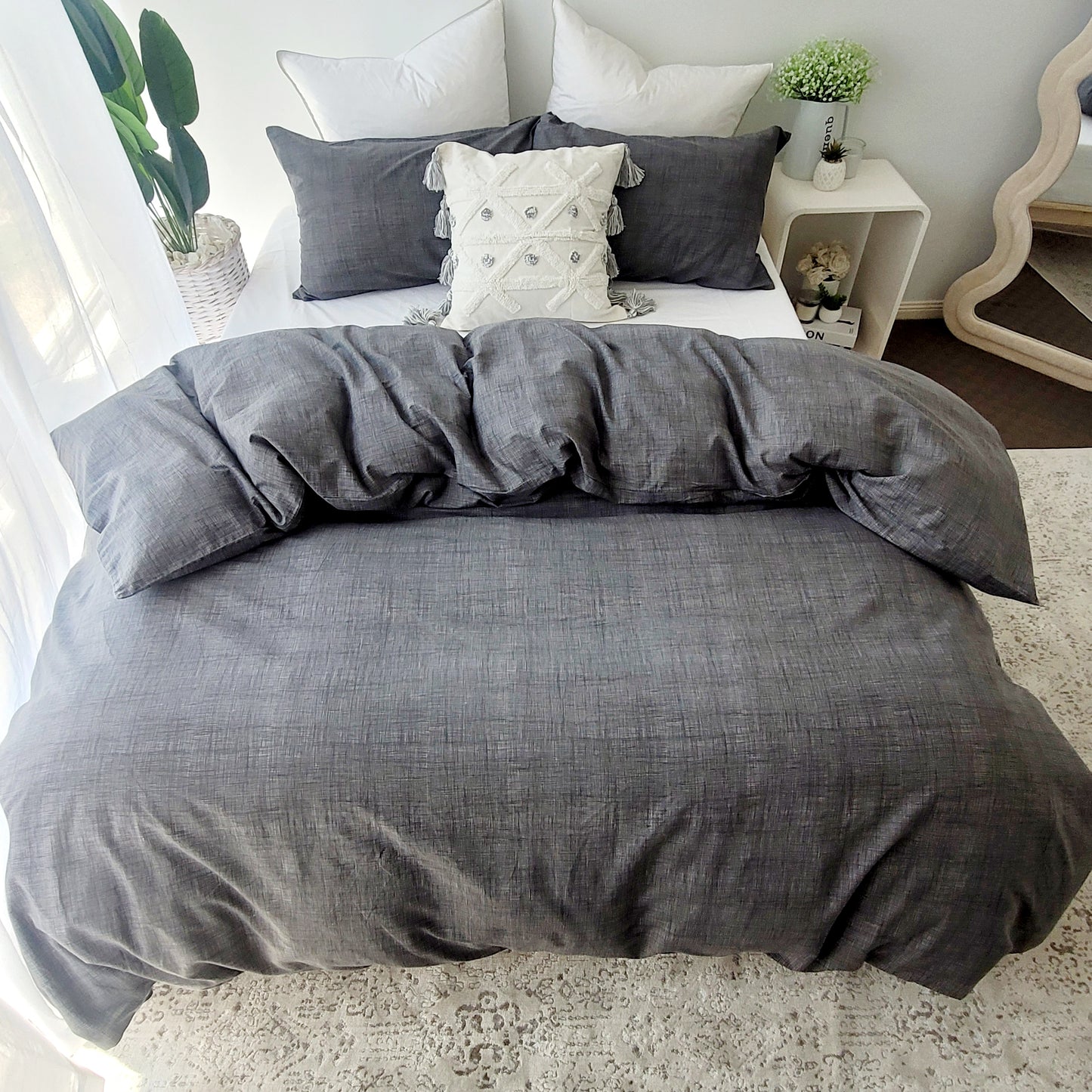 Grey Textured Print Quilt Cover Set - Pure Cotton with Ornate Patterns