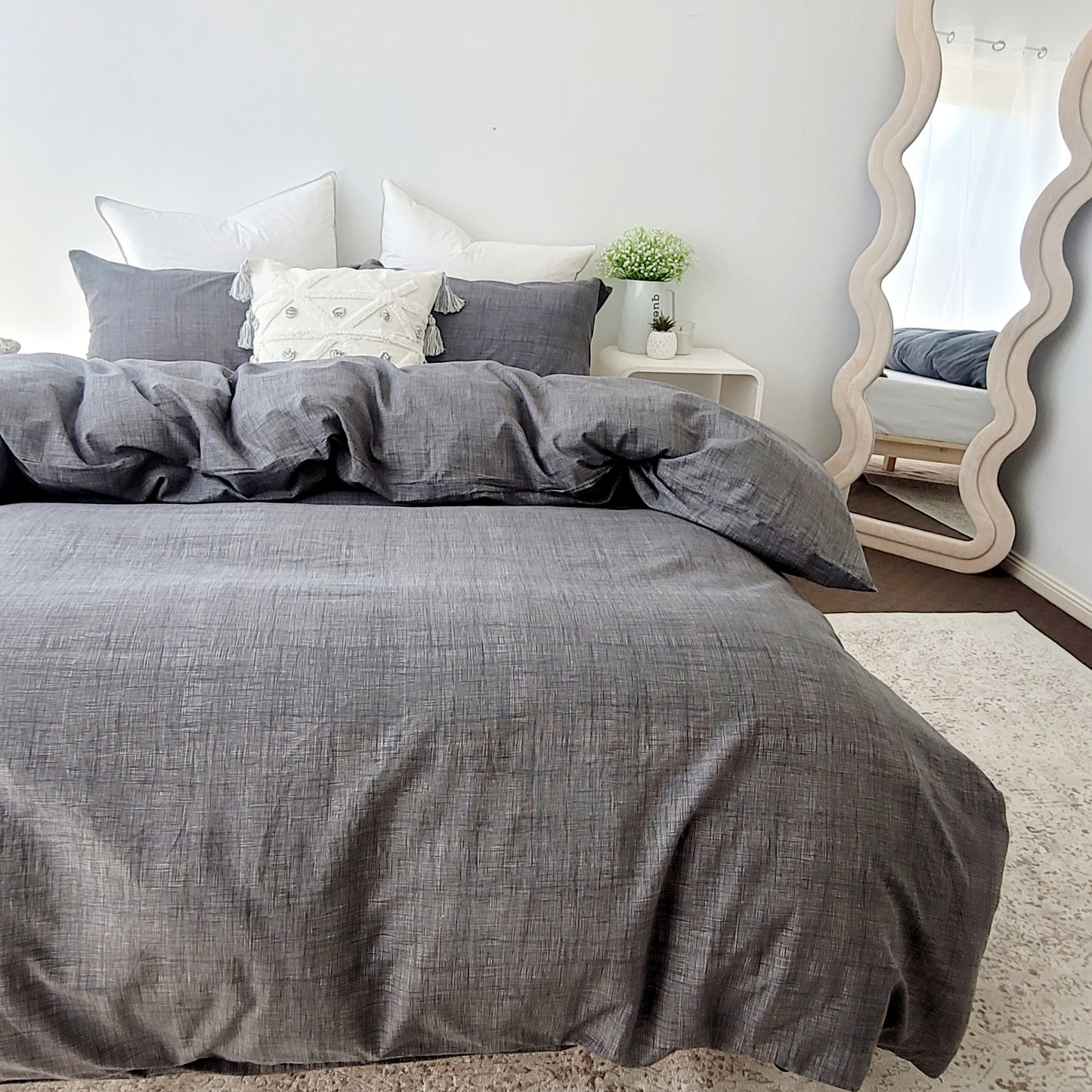 Grey Textured Print Quilt Cover Set - Pure Cotton with Ornate Patterns
