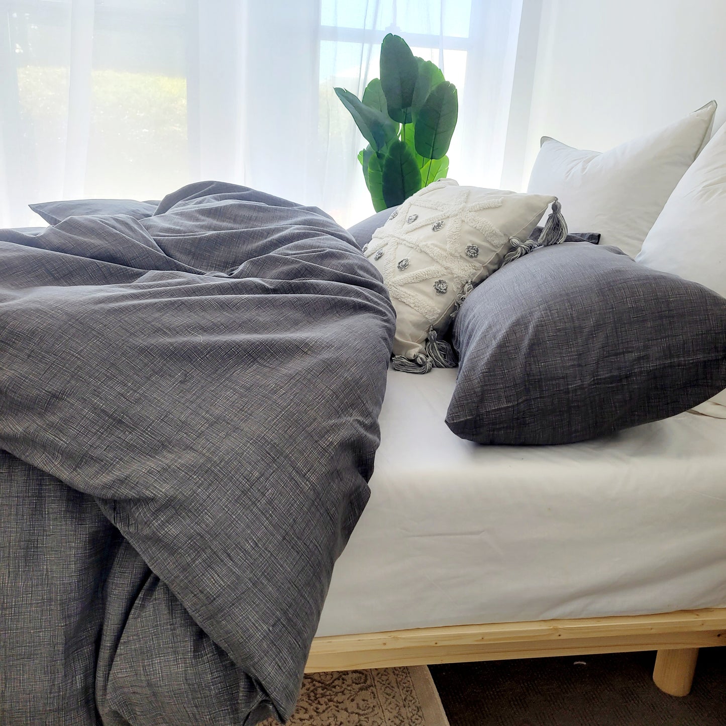 Grey Textured Print Quilt Cover Set - Pure Cotton with Ornate Patterns
