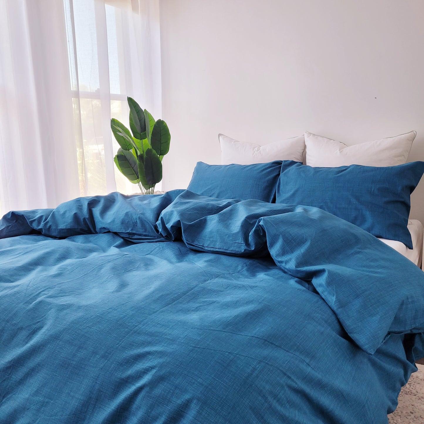 Blue Textured Print Quilt Cover Set | Pure Cotton with Ornate Patterns