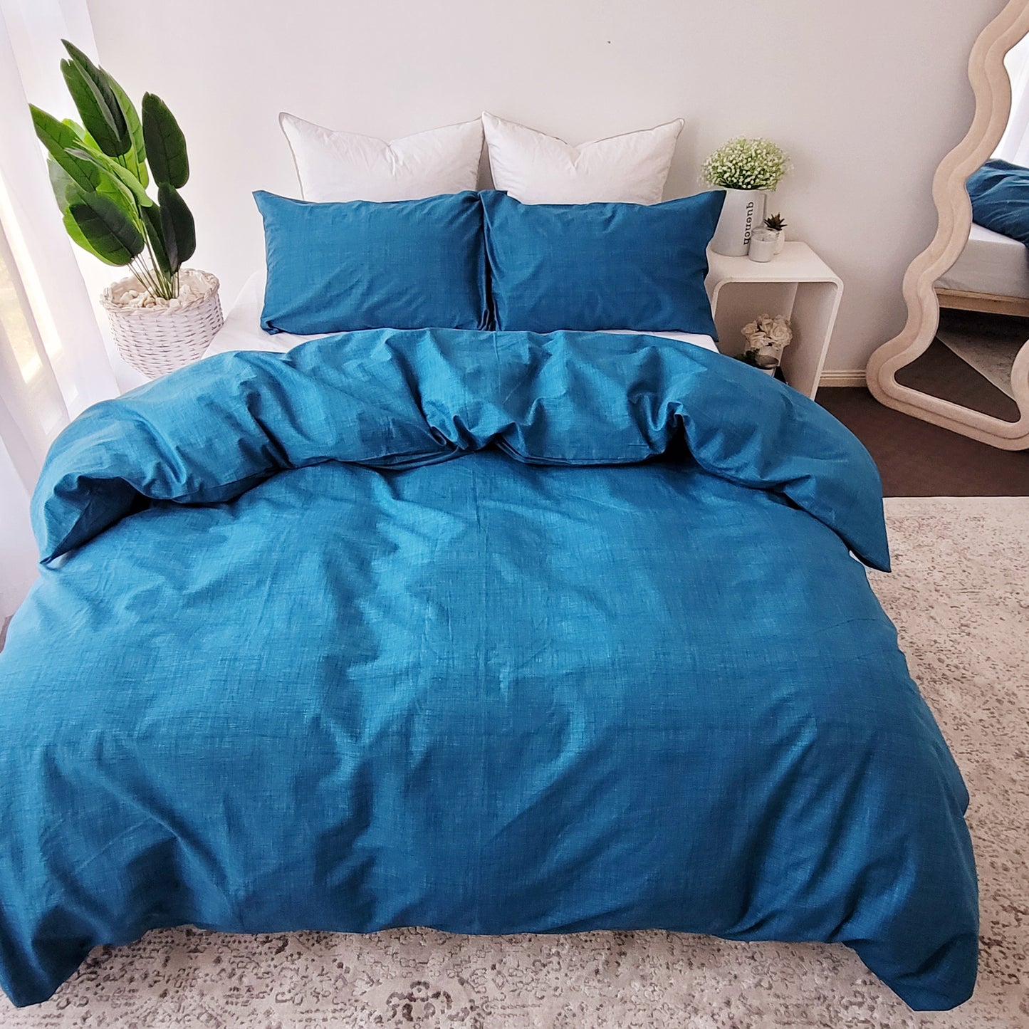 Blue Textured Print Quilt Cover Set | Pure Cotton with Ornate Patterns
