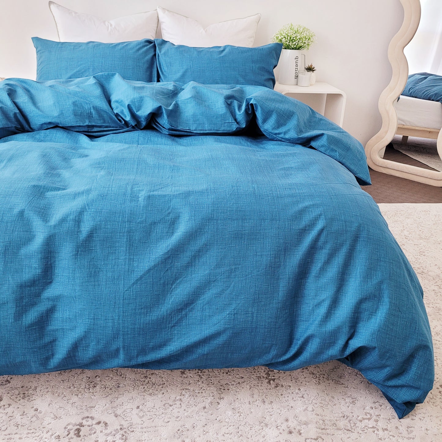 Blue Textured Print Quilt Cover Set | Pure Cotton with Ornate Patterns