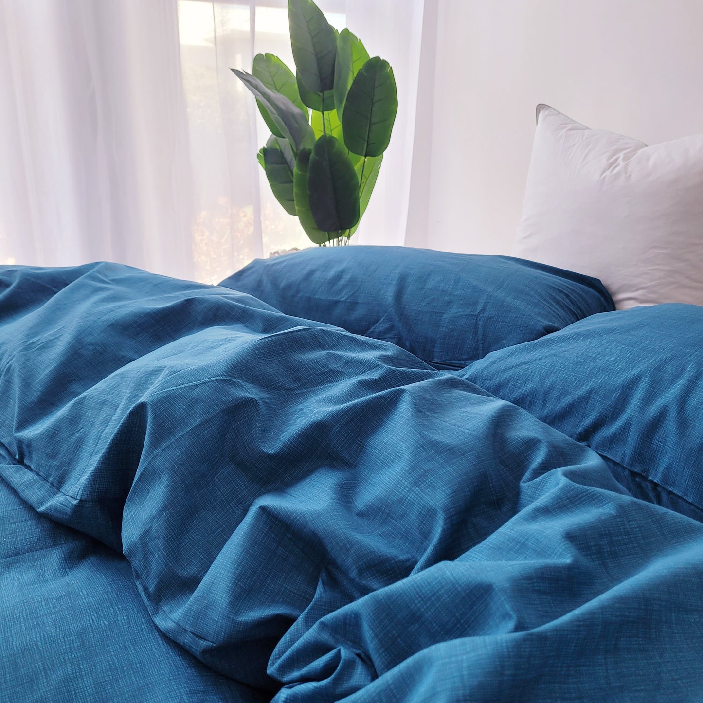 Blue Textured Print Quilt Cover Set | Pure Cotton with Ornate Patterns
