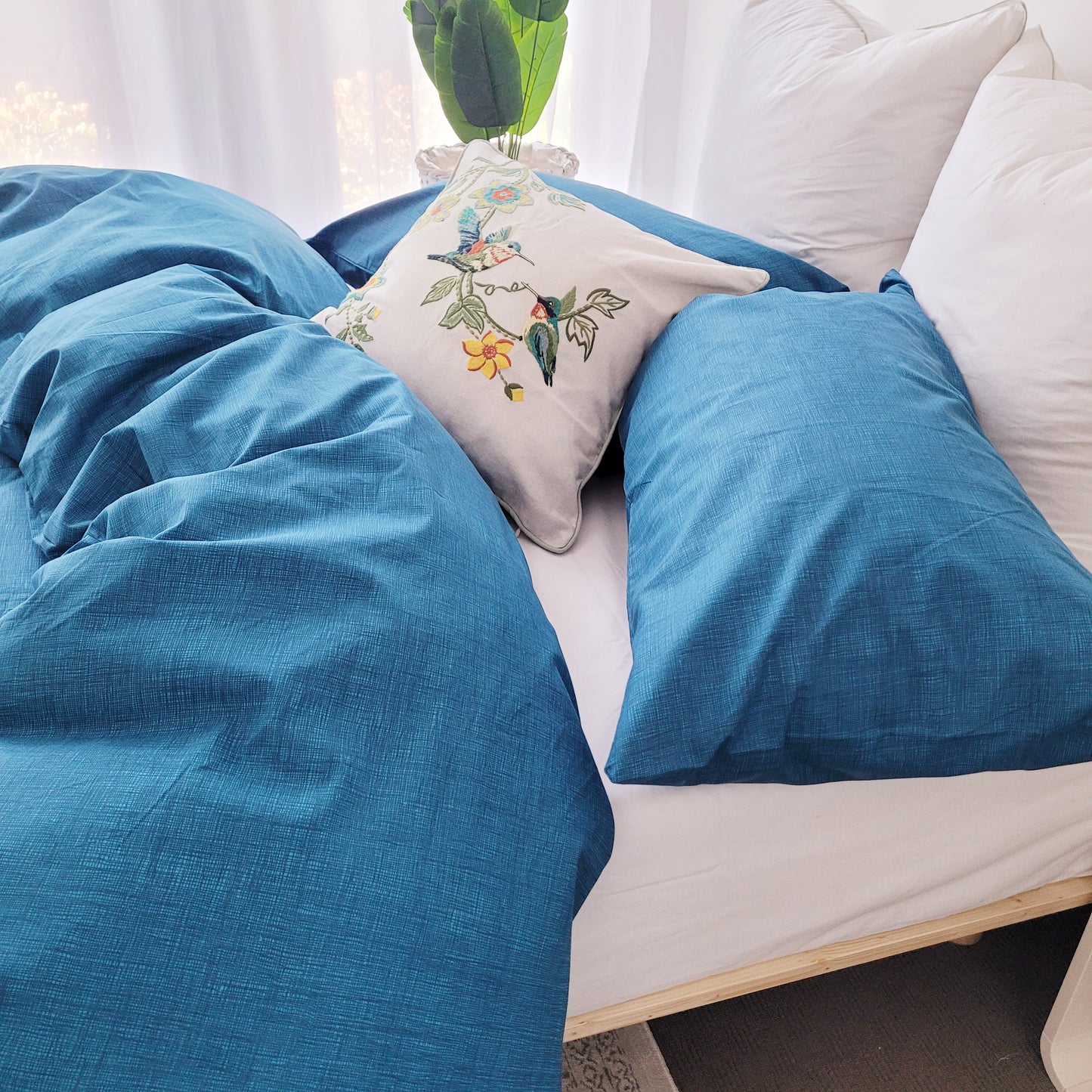 Blue Textured Print Quilt Cover Set | Pure Cotton with Ornate Patterns