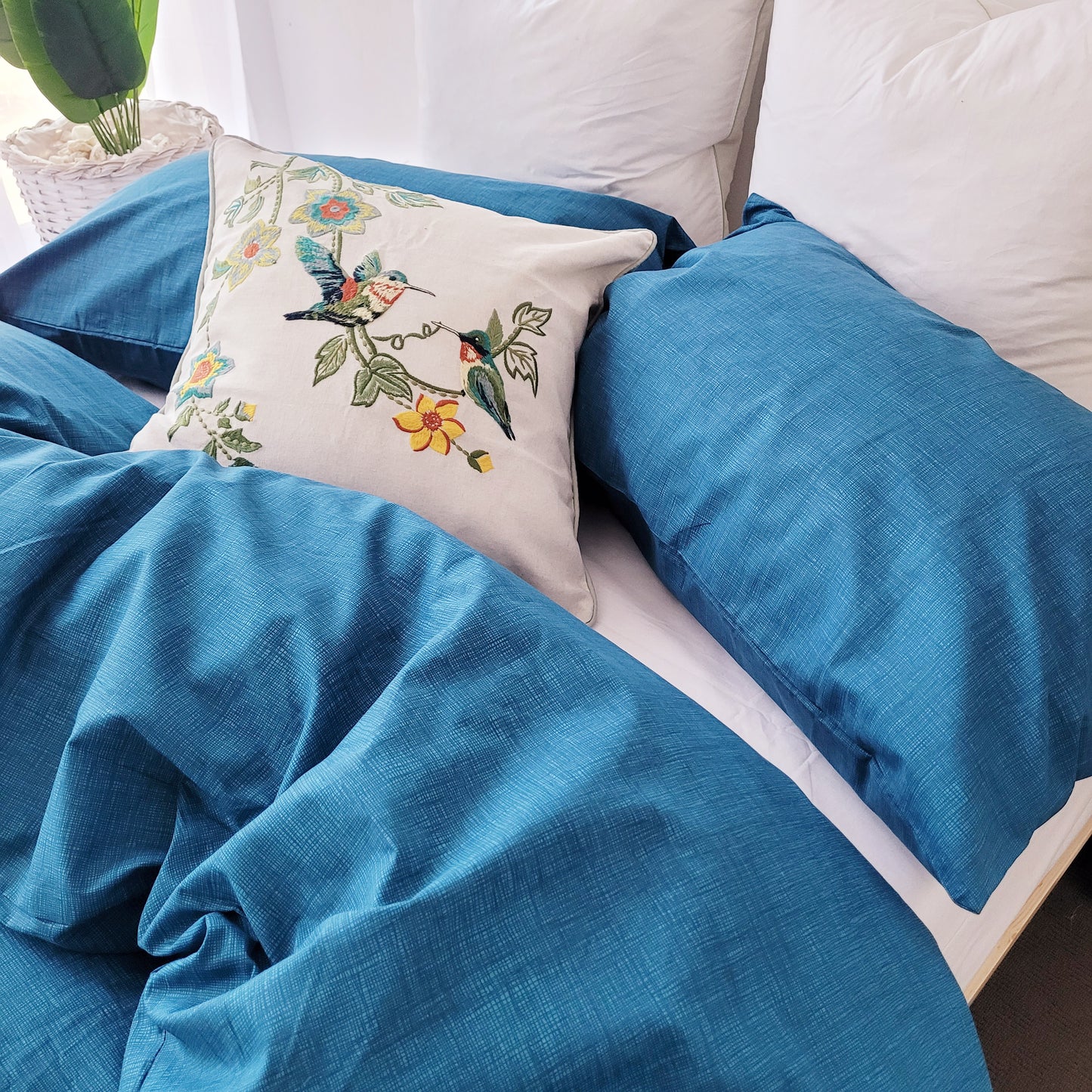 Blue Textured Print Quilt Cover Set | Pure Cotton with Ornate Patterns