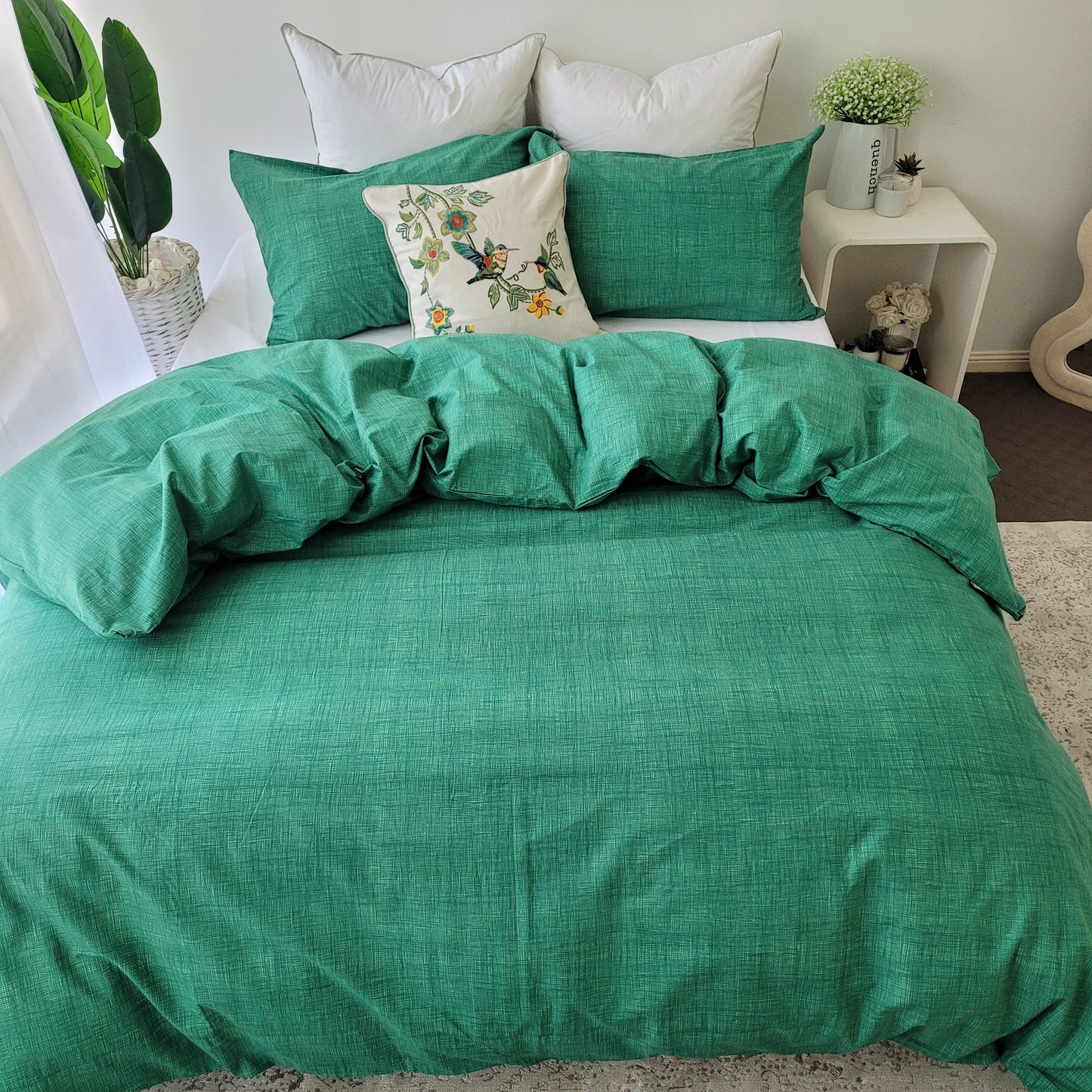 Green Textured Print Quilt Cover Set -Pure Cotton with Ornate Patterns