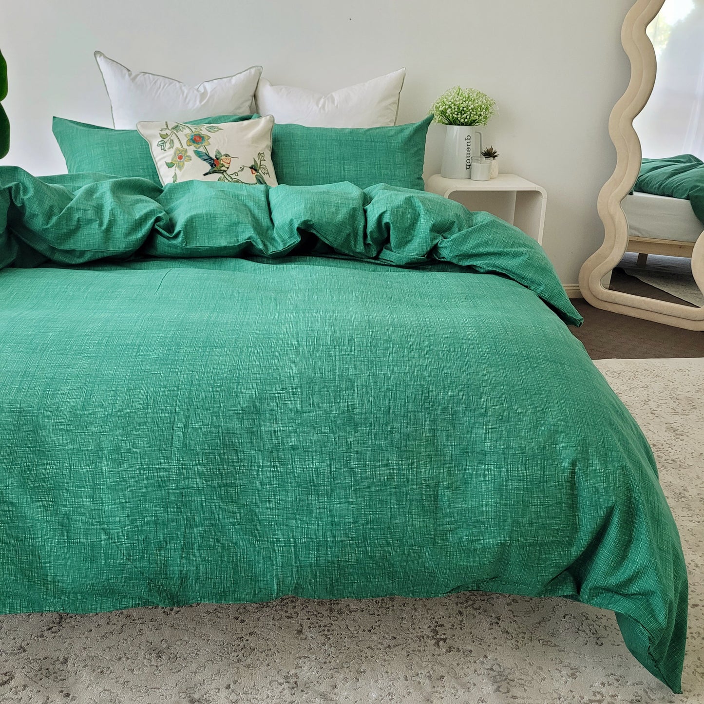 Green Textured Print Quilt Cover Set -Pure Cotton with Ornate Patterns