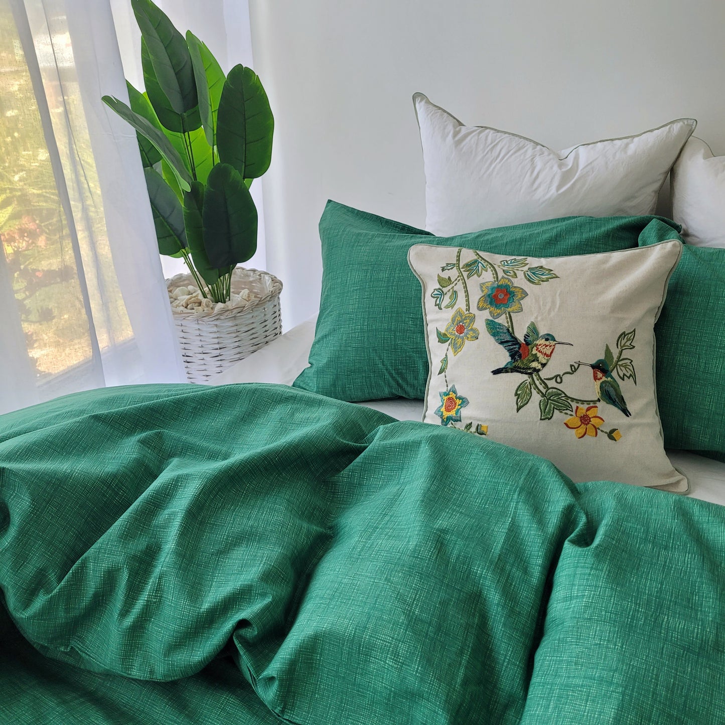 Green Textured Print Quilt Cover Set -Pure Cotton with Ornate Patterns