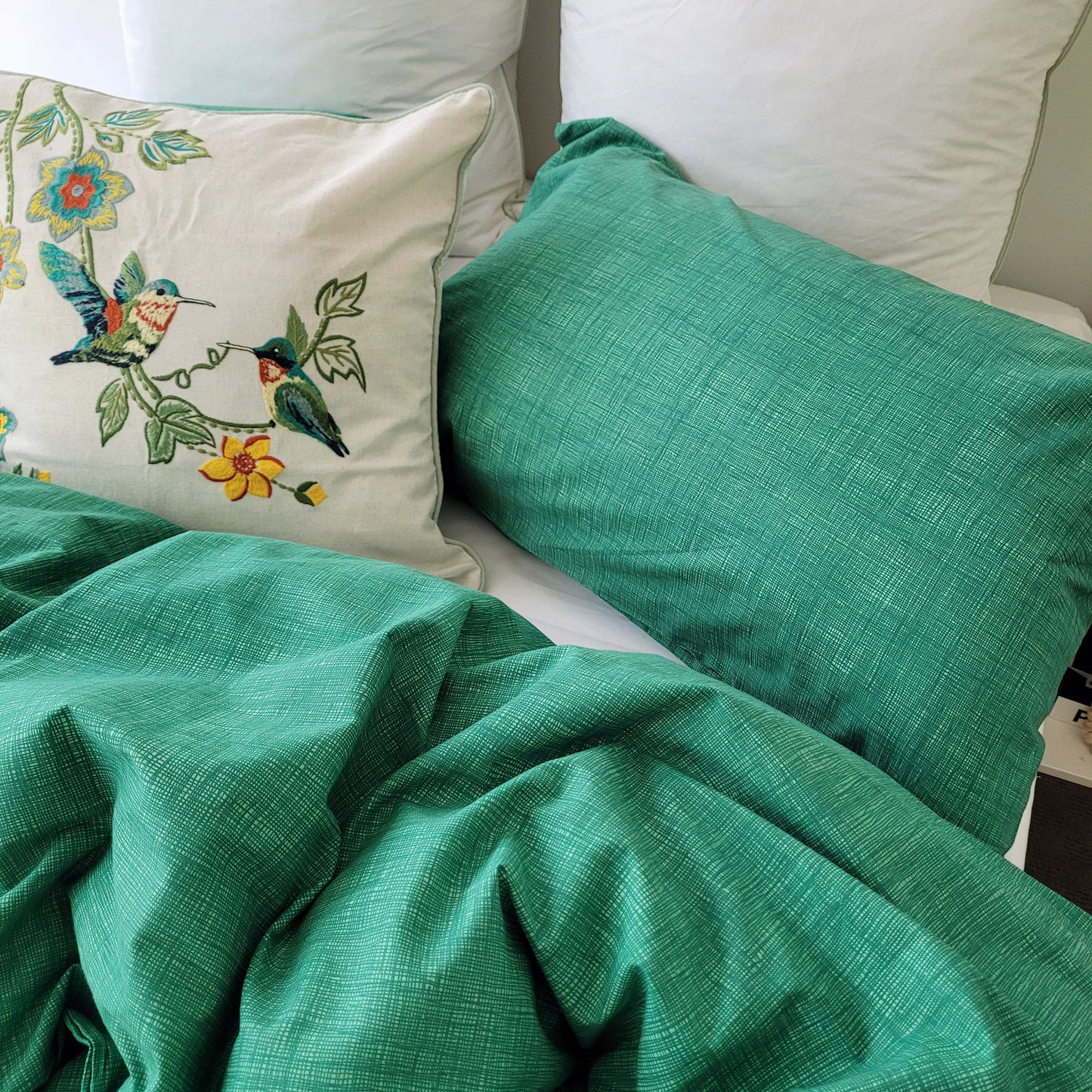 Green Textured Print Quilt Cover Set -Pure Cotton with Ornate Patterns