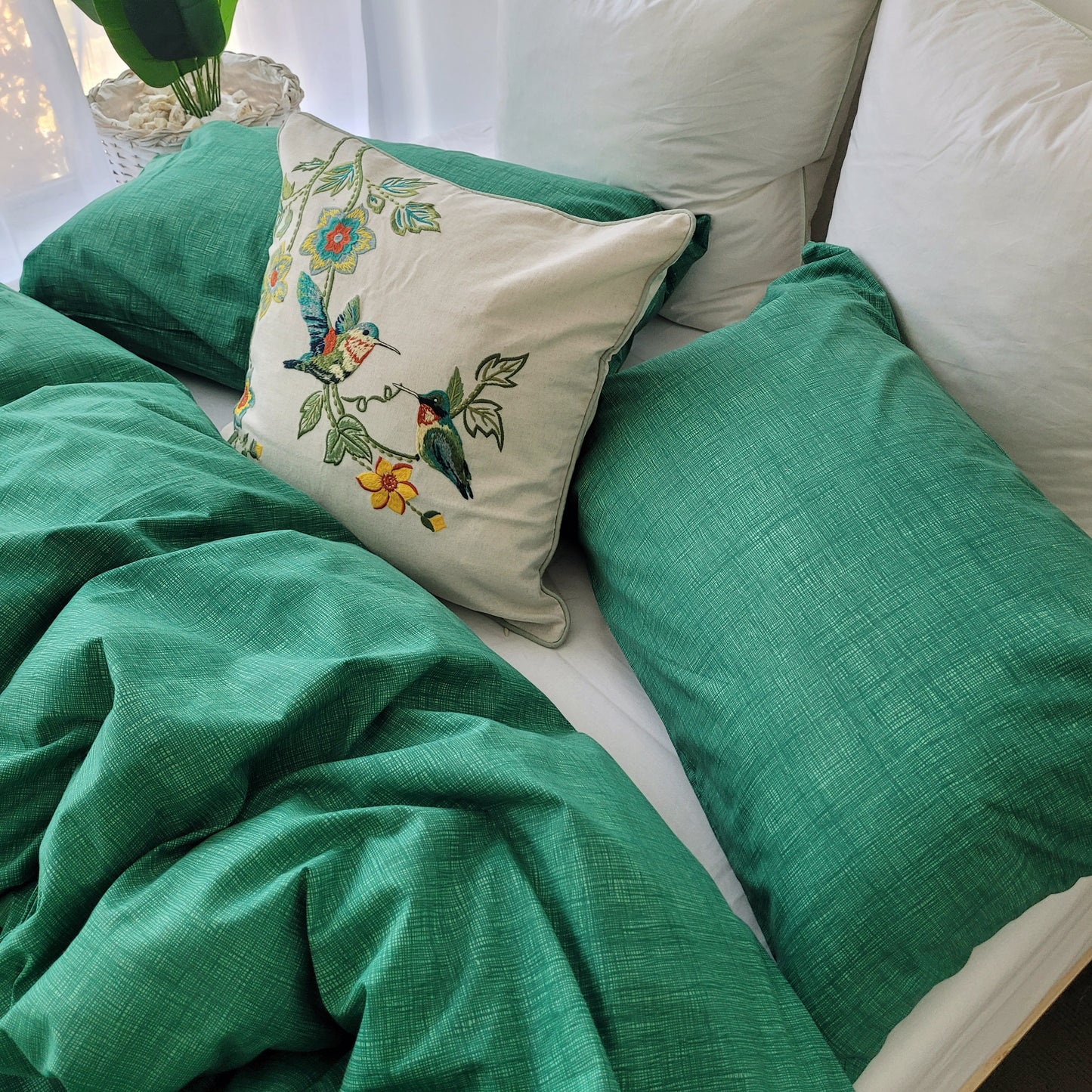 Green Textured Print Quilt Cover Set -Pure Cotton with Ornate Patterns