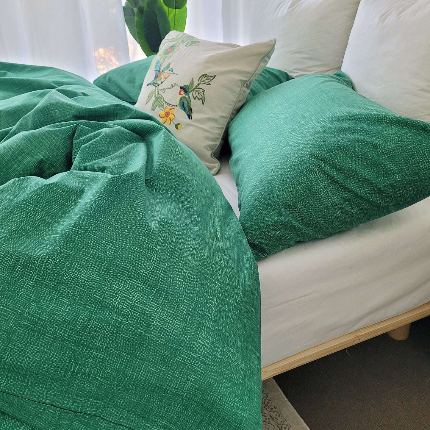 Green Textured Print Quilt Cover Set -Pure Cotton with Ornate Patterns