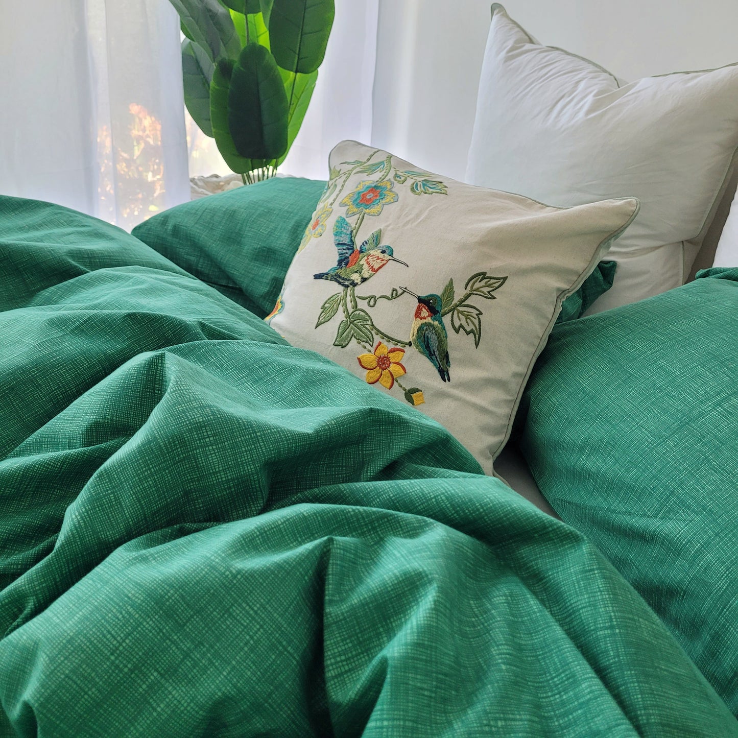 Green Textured Print Quilt Cover Set -Pure Cotton with Ornate Patterns
