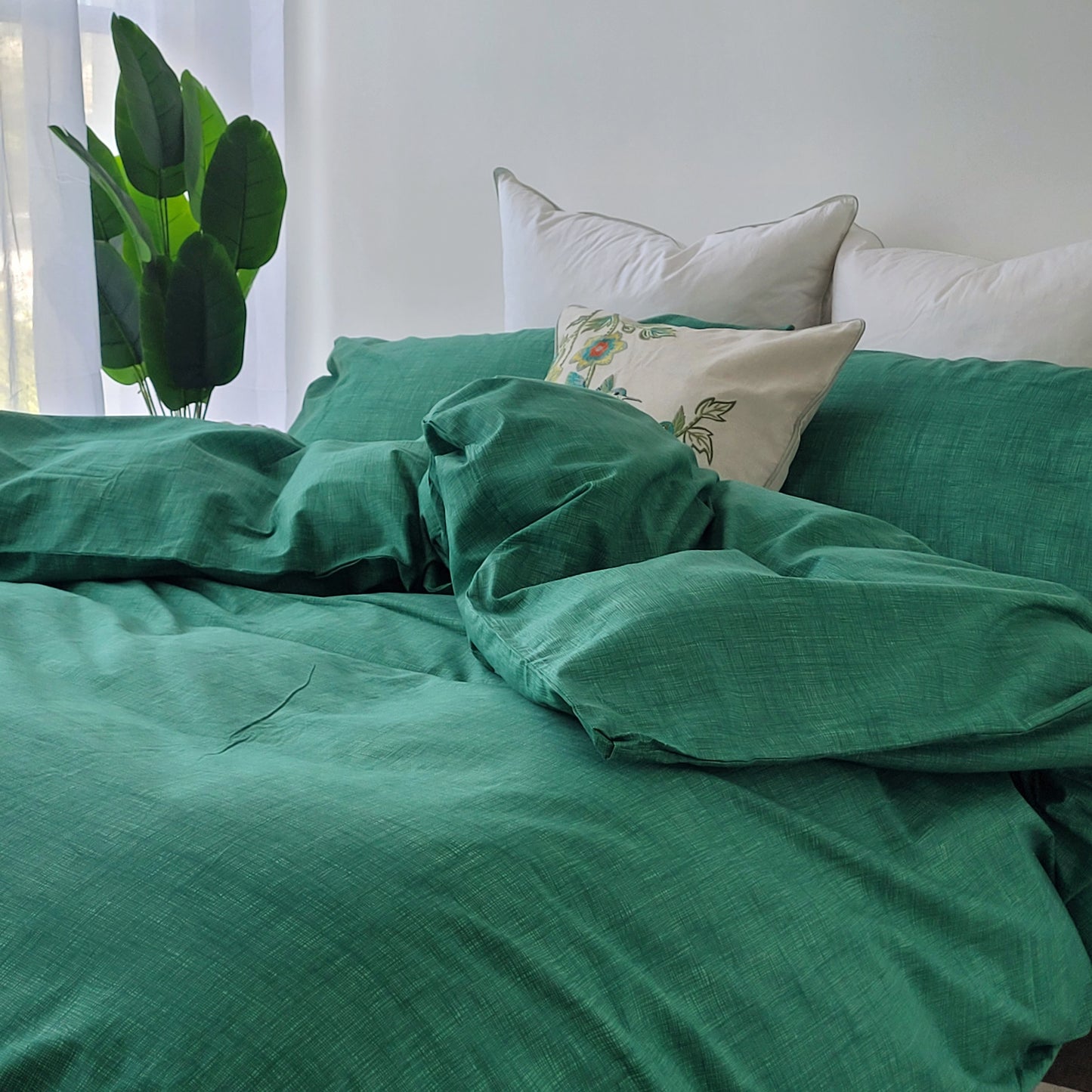 Green Textured Print Quilt Cover Set -Pure Cotton with Ornate Patterns