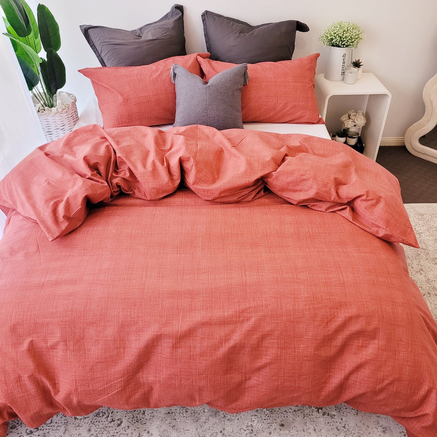 Coral Textured Print Quilt Cover Set - Pure Cotton with Ornate Patterns