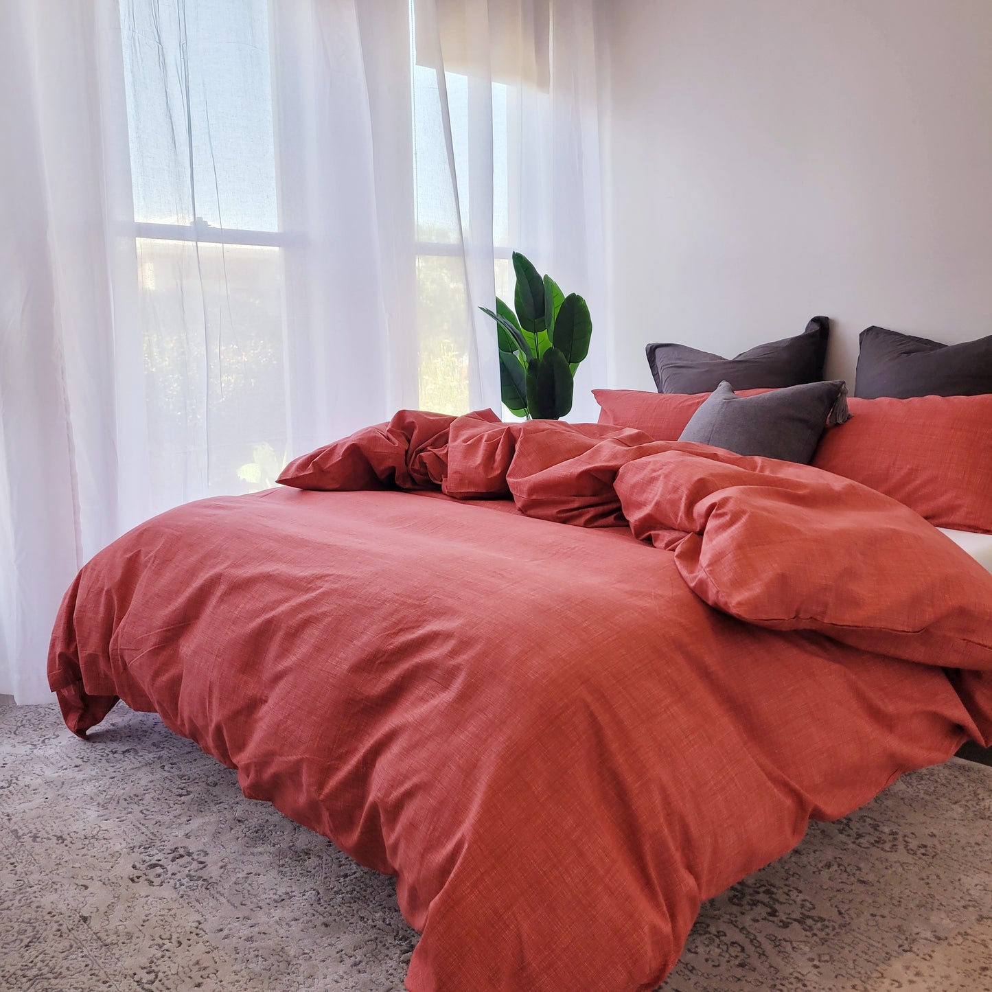 Coral Textured Print Quilt Cover Set - Pure Cotton with Ornate Patterns
