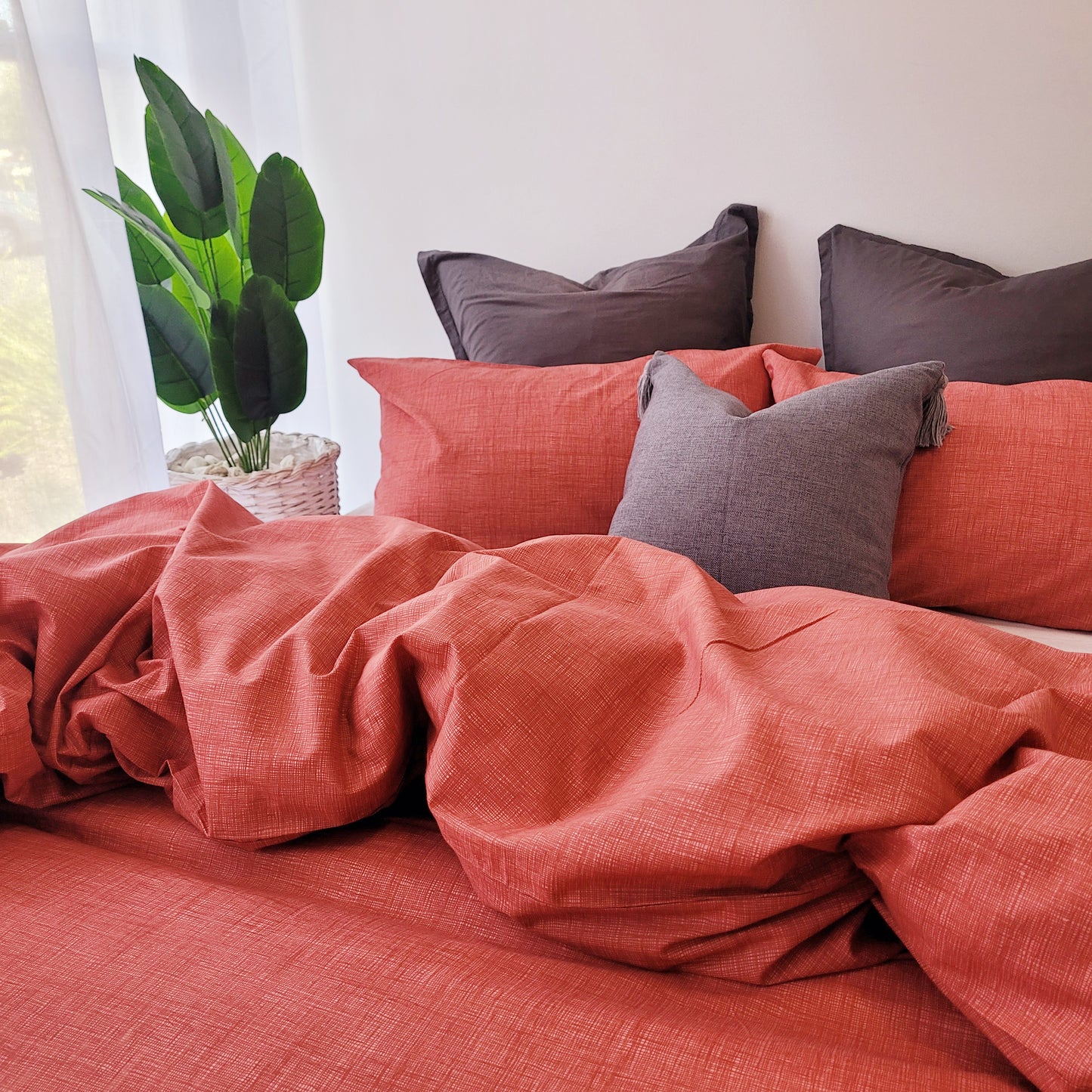 Coral Textured Print Quilt Cover Set - Pure Cotton with Ornate Patterns