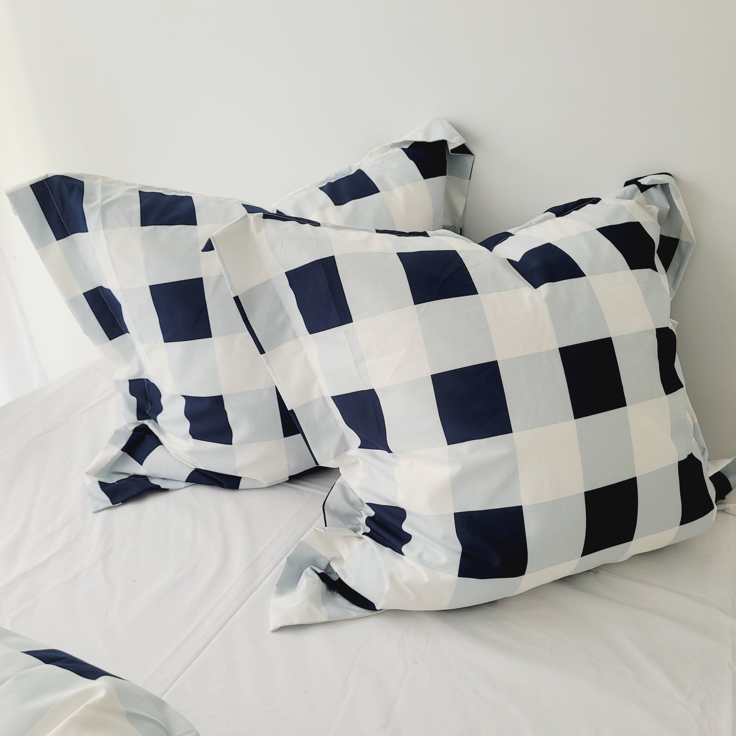 Navy Grid-Quilt Cover Set