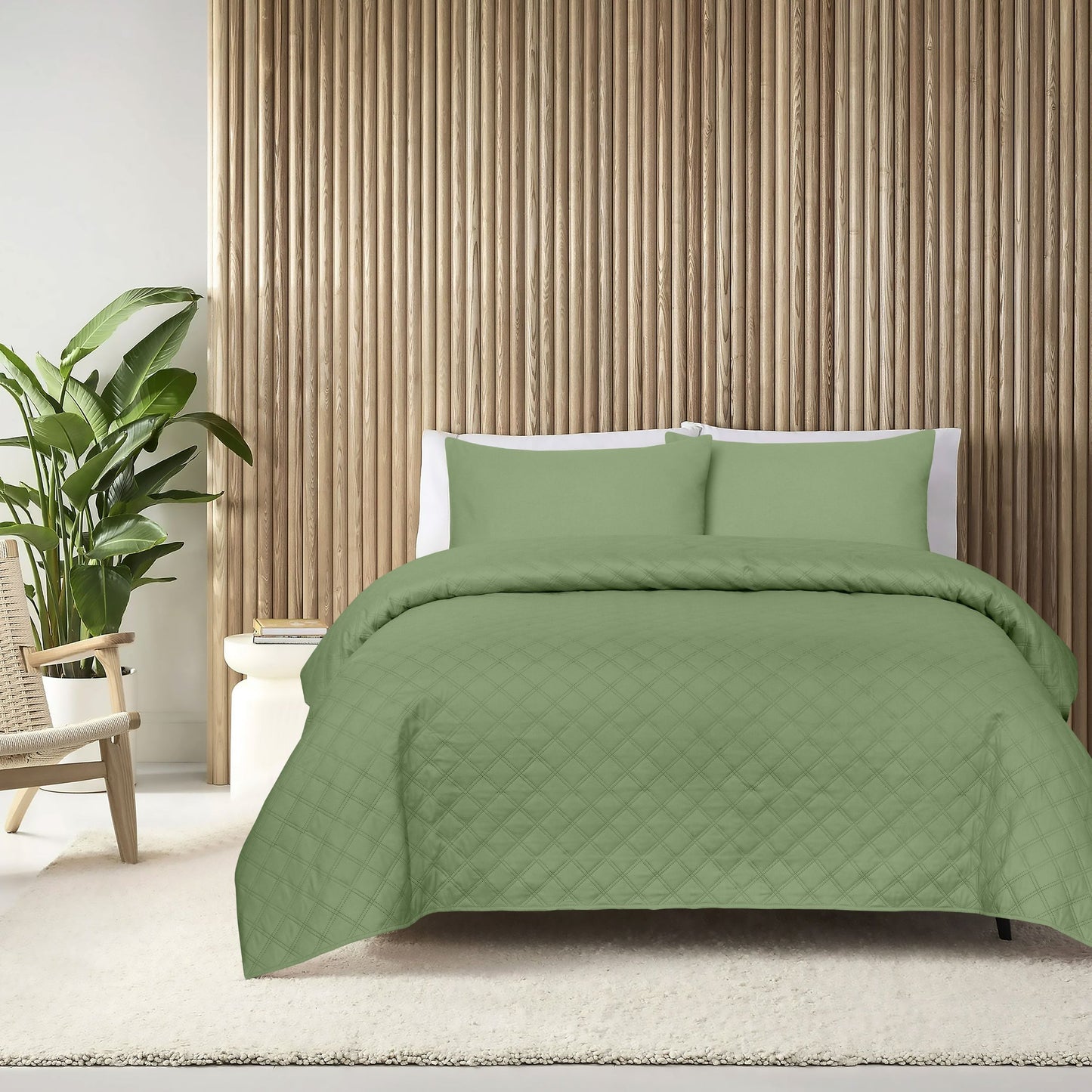 Light Sage Ultrasonic Coverlet – Ultra-Soft & Lightweight Bedding