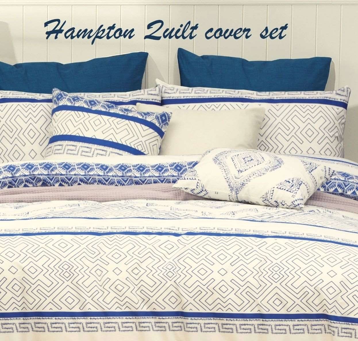 Hampton Quilt Duvet Doona Cover - Blue