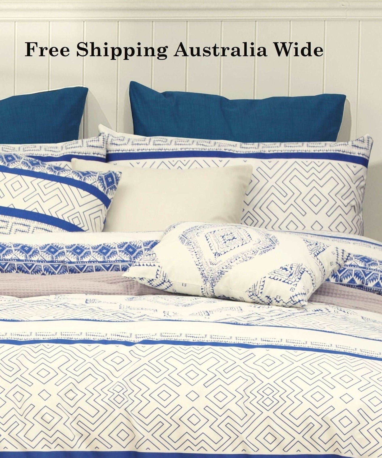 Hampton Quilt Duvet Doona Cover - Blue