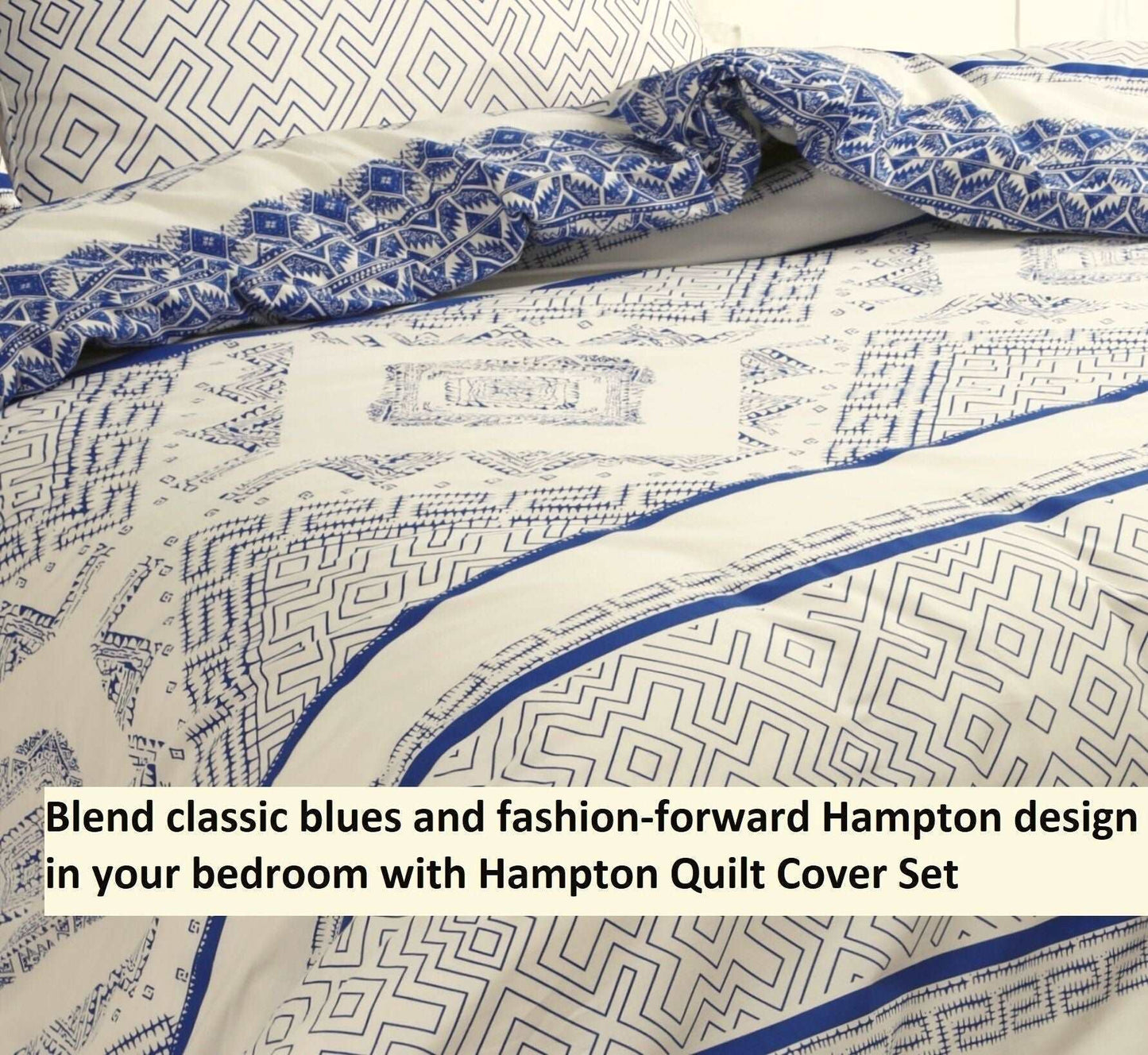 Hampton Quilt Duvet Doona Cover - Blue