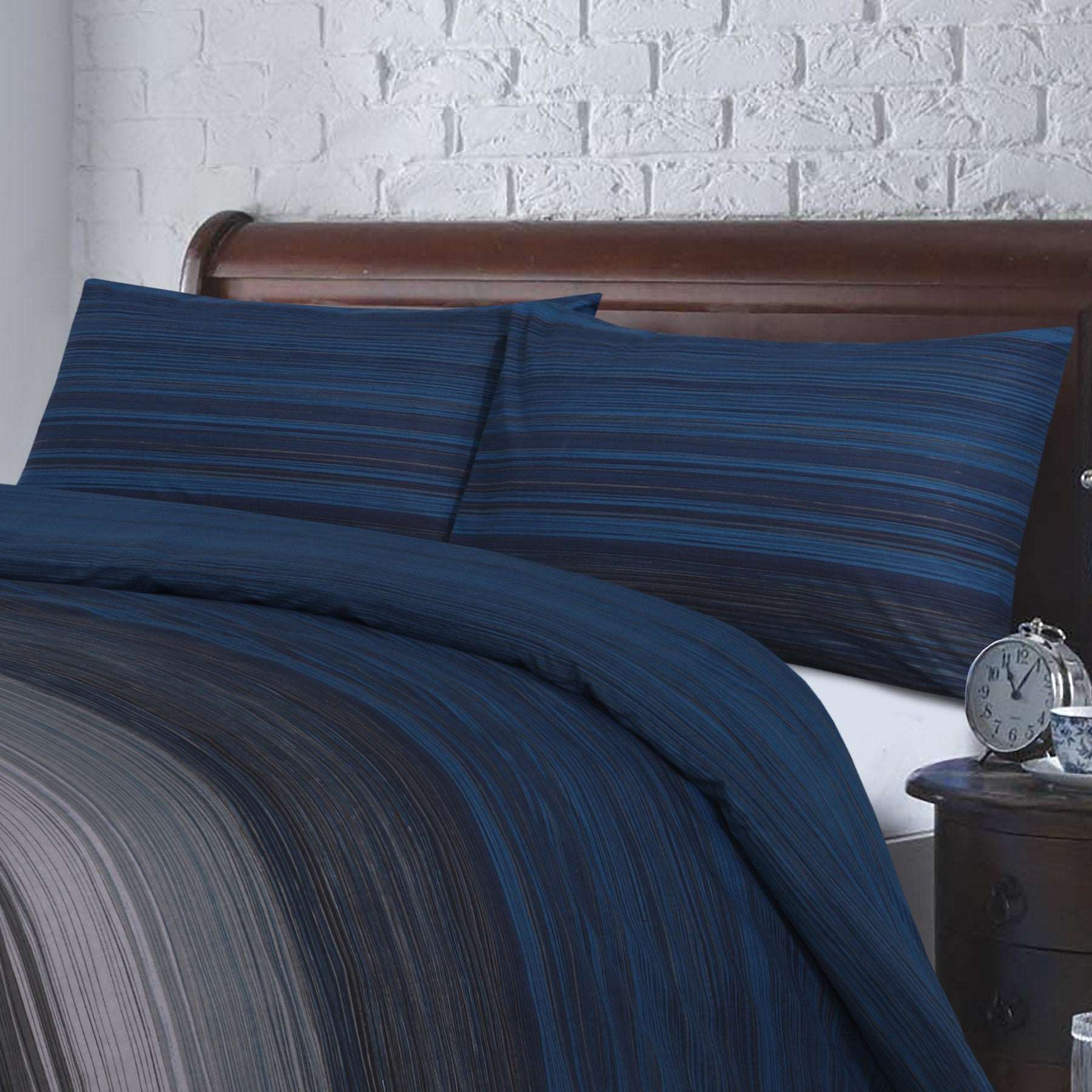100% Cotton Quilt Cover | Grey Black Blue Stripes