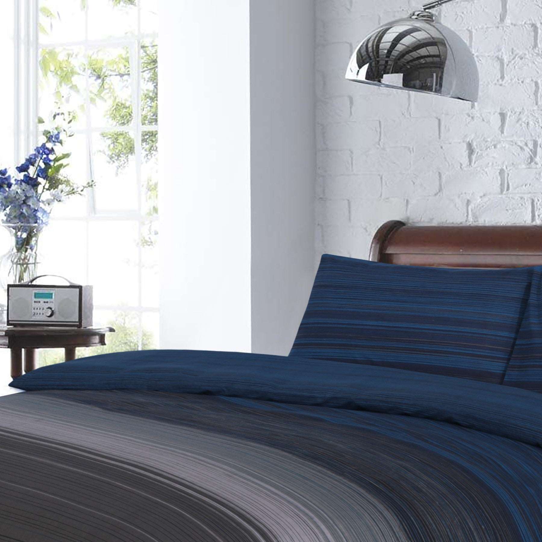 100% Cotton Quilt Cover | Grey Black Blue Stripes
