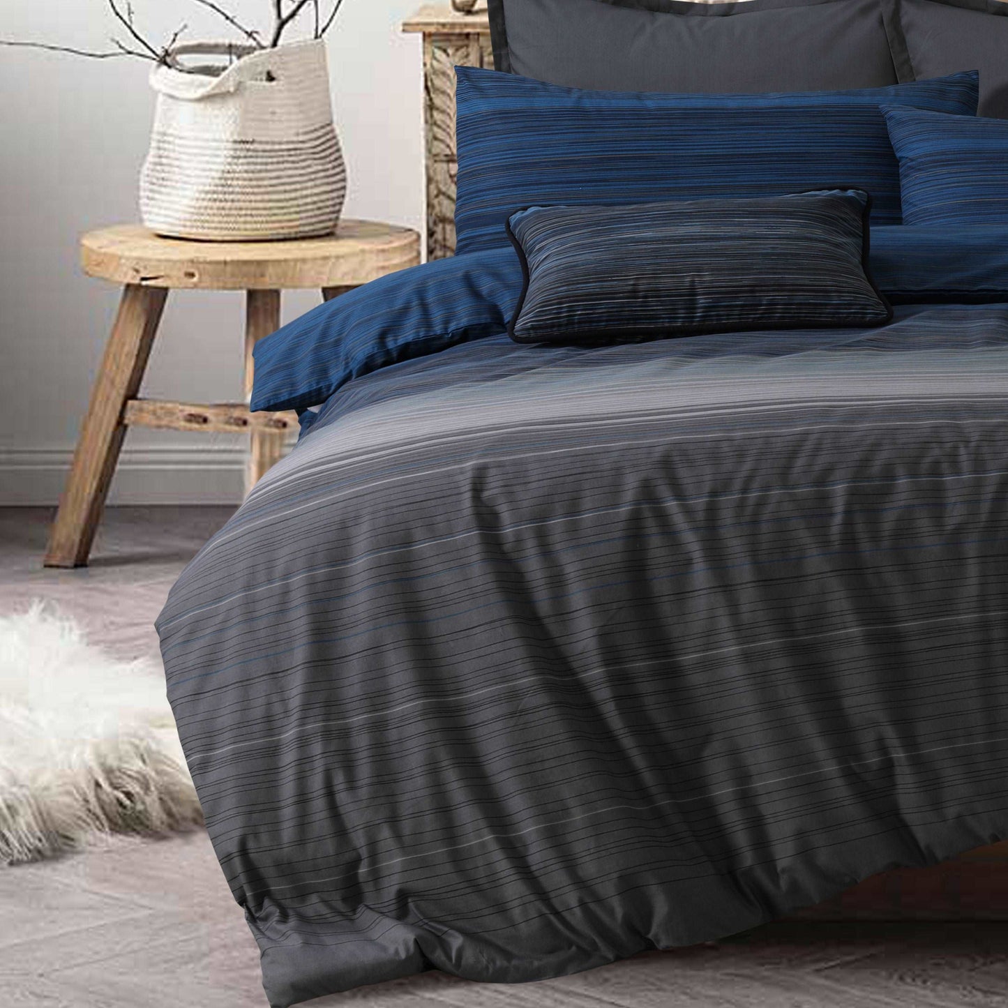 100 % Cotton Doona Cover | Grey Black Stripes
