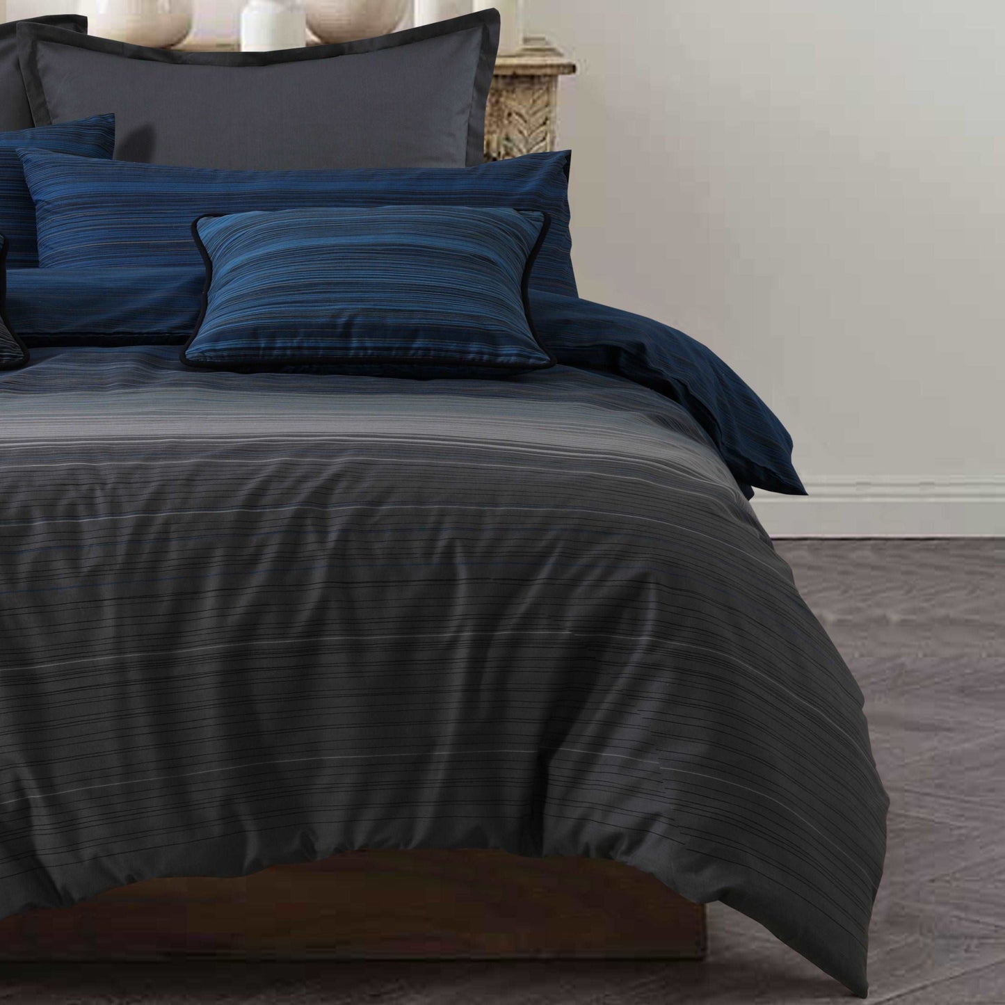 100 % Cotton Doona Cover | Grey Black Stripes