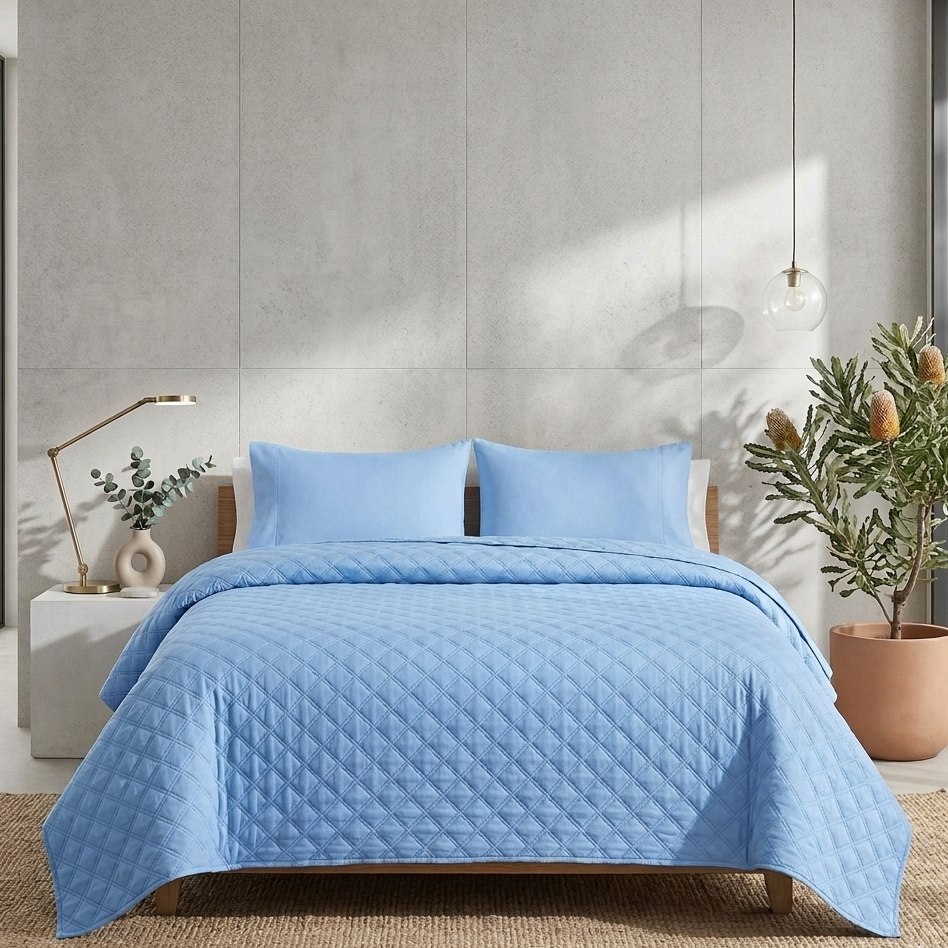 Blue Ultrasonic Coverlet – Ultra-Soft & Lightweight Bedding