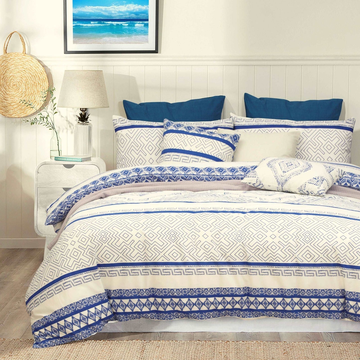 Hampton Quilt Duvet Doona Cover - Blue