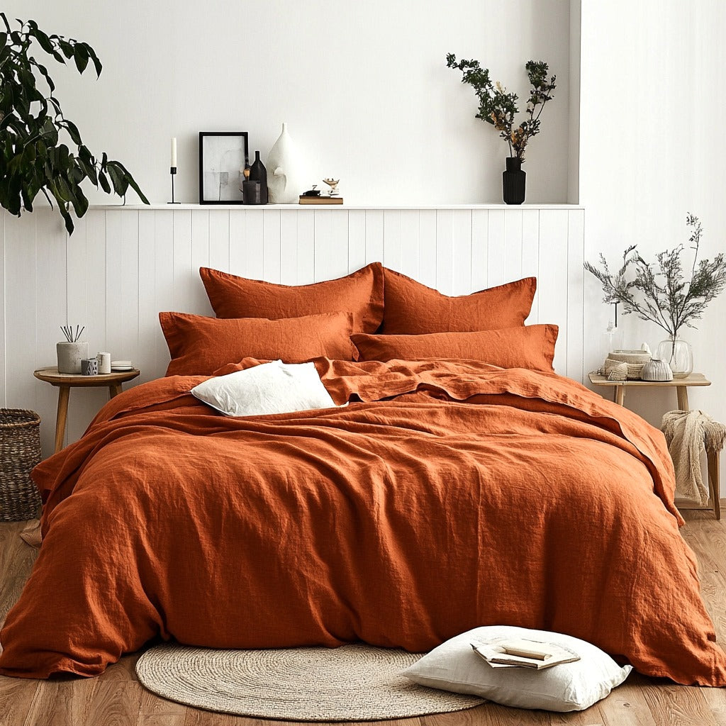 Pure Harmony Plain Quilt Cover Set – Breathable Fabric with a Crisp Feel | Rust