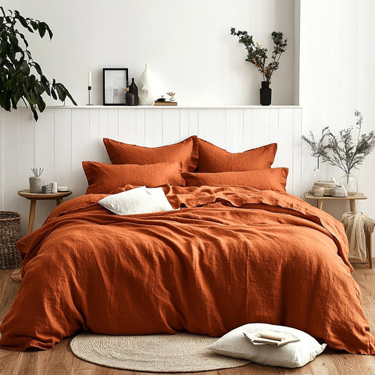 Pure Harmony Plain Quilt Cover Set – Breathable Fabric with a Crisp Feel | Rust