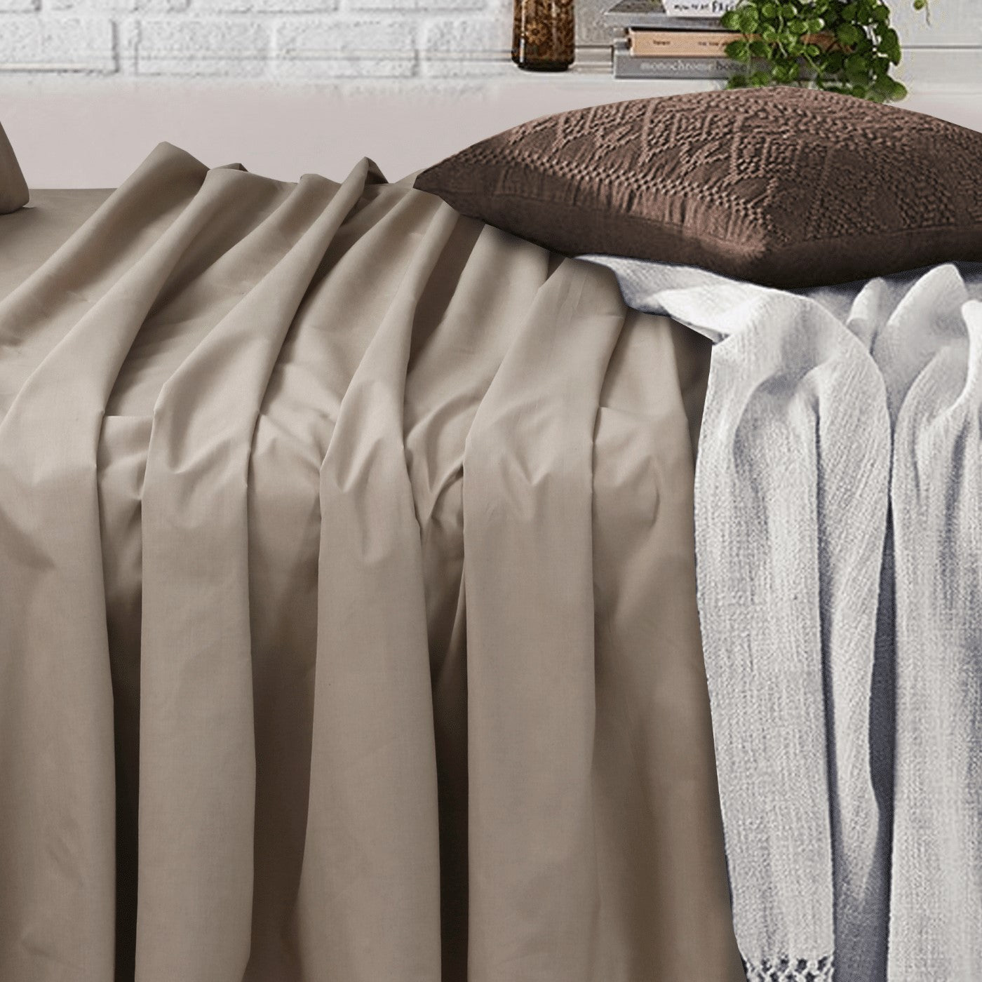 Cotton Rich Flat & Fitted Sheet Set – Light, Durable with a Crisp Finish | Beige