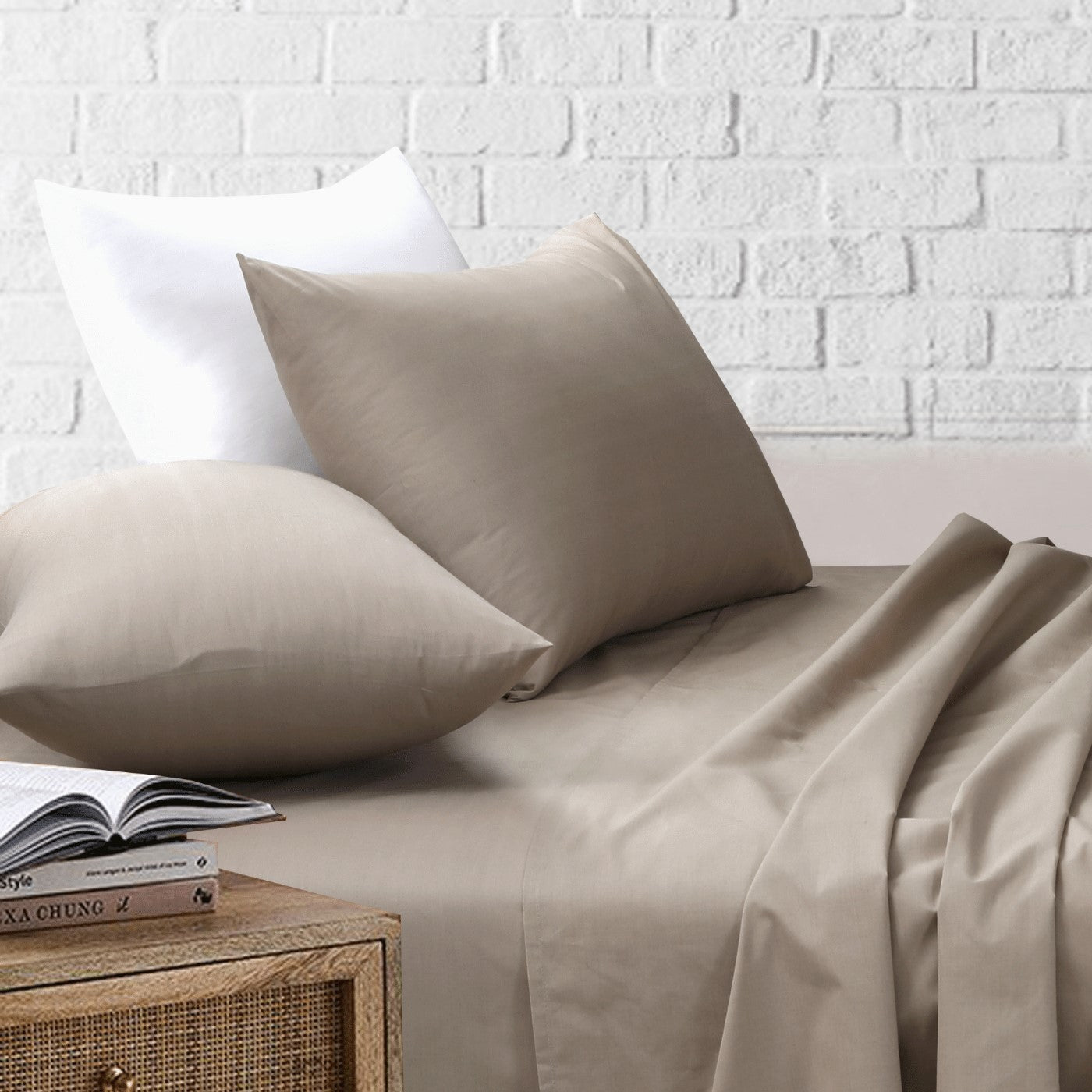 Cotton Rich Flat & Fitted Sheet Set – Light, Durable with a Crisp Finish | Beige