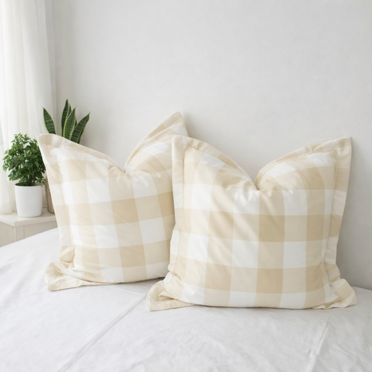 BEIGE GRID European Pillowcase Pair