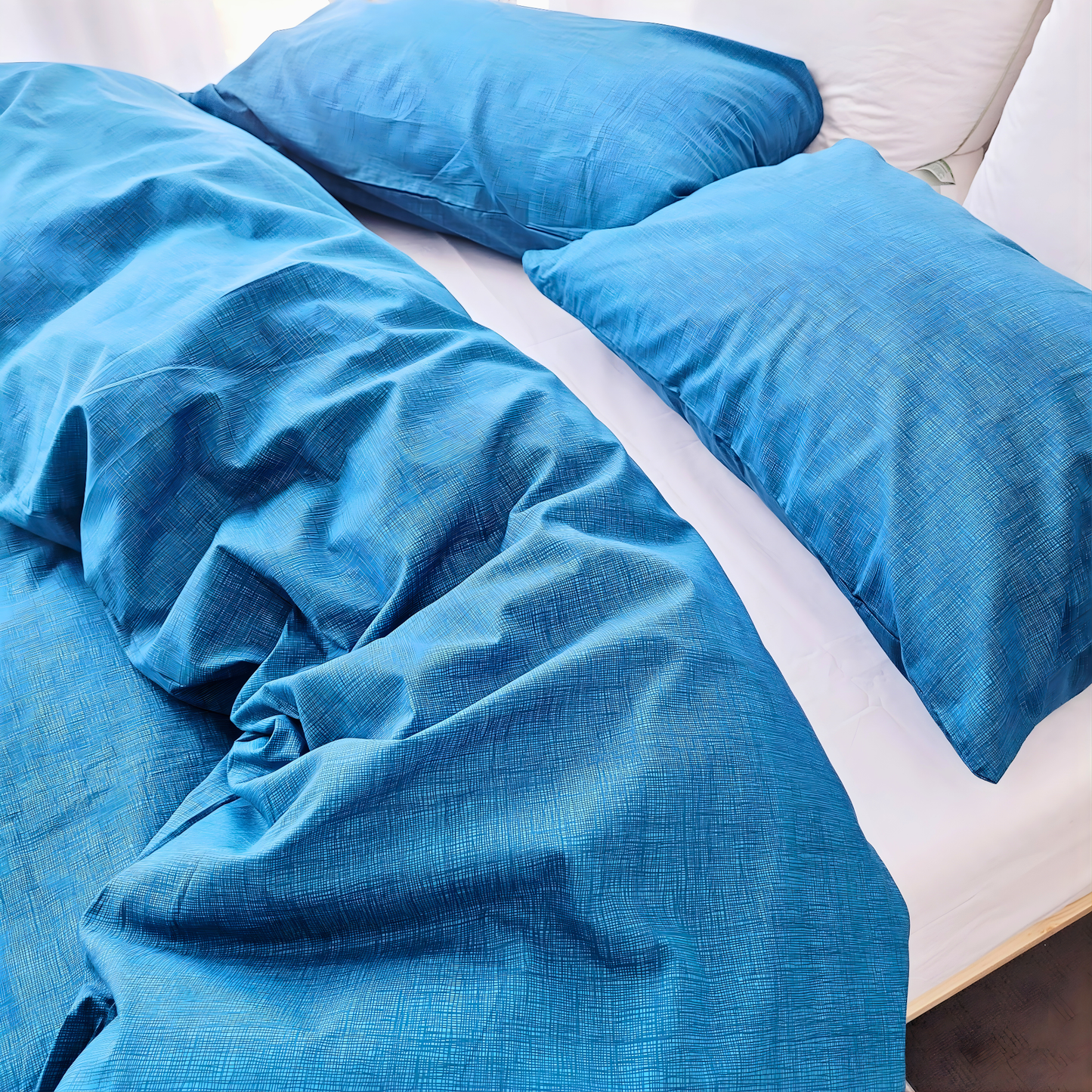 Blue Textured Print Quilt Cover Set | Pure Cotton with Ornate Patterns