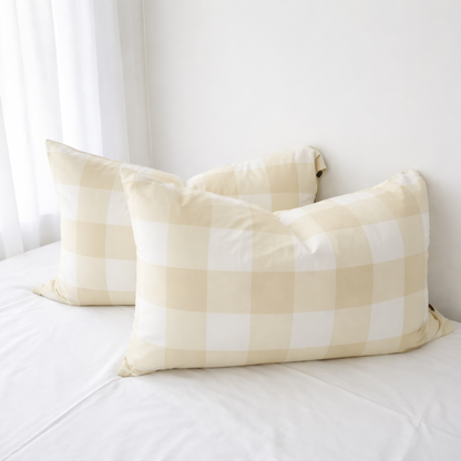 BEIGE GRID Pillowcase Pair