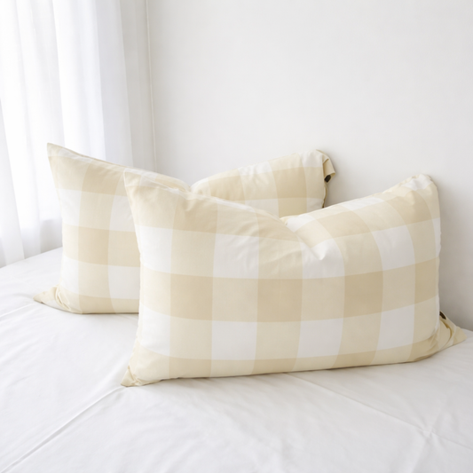 BEIGE GRID Pillowcase Pair