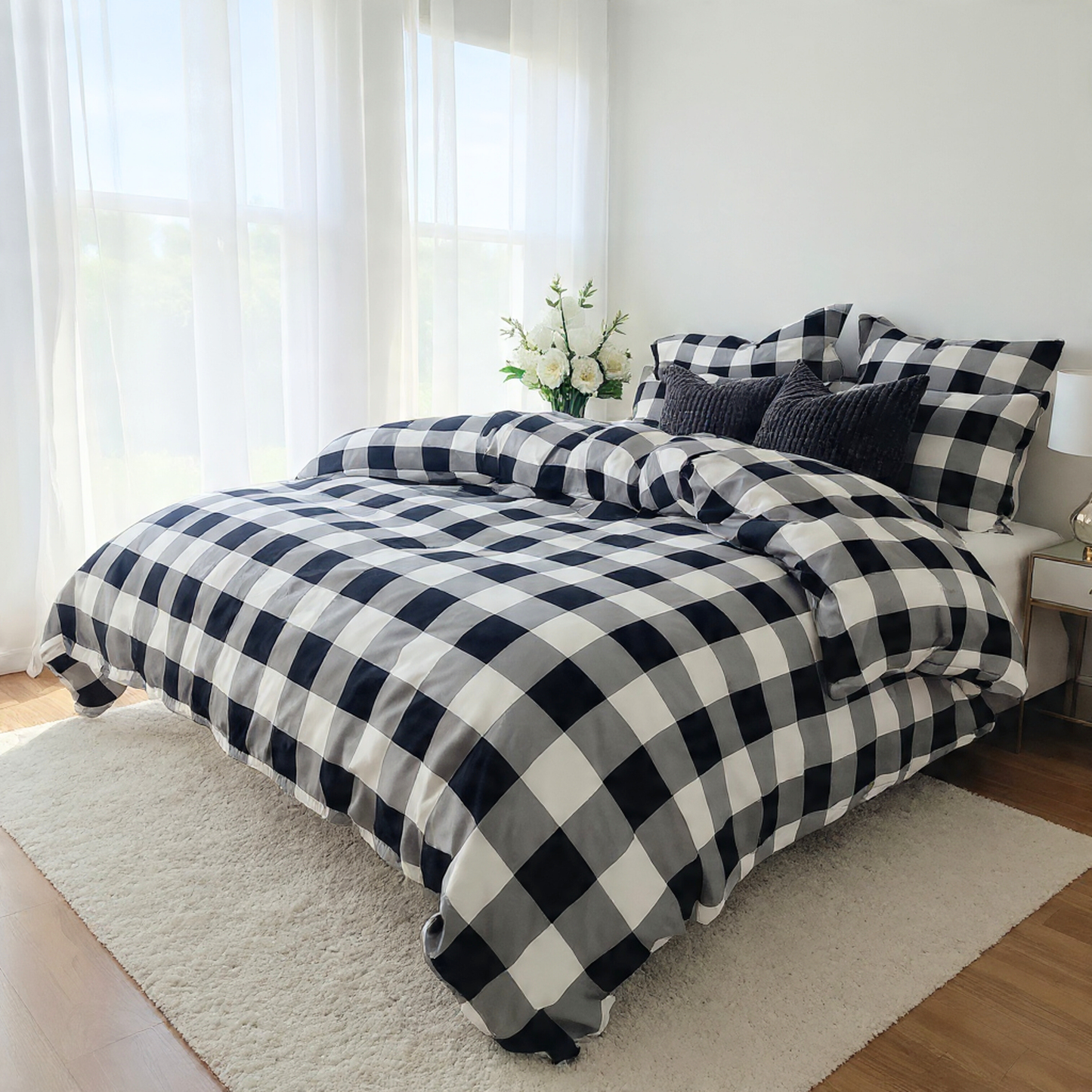 Black Grid Quilt Cover Set|Smooth Touch Fabric with Breathable Comfort