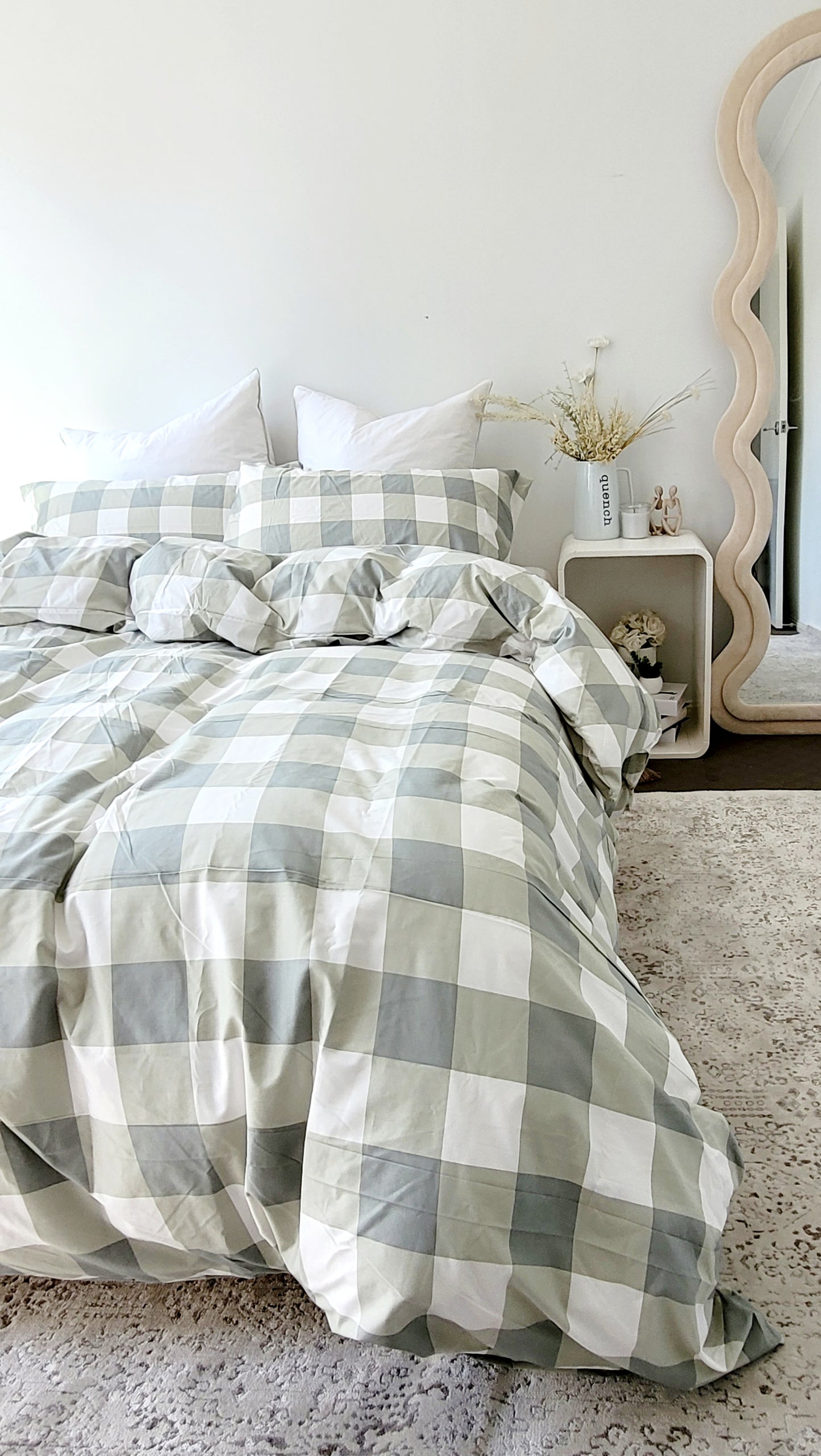 Sage Grid-Quilt Cover Set