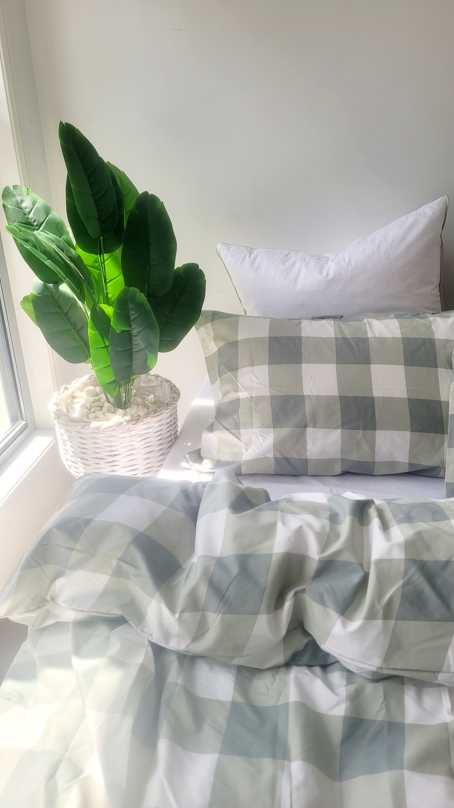 Sage Grid-Quilt Cover Set