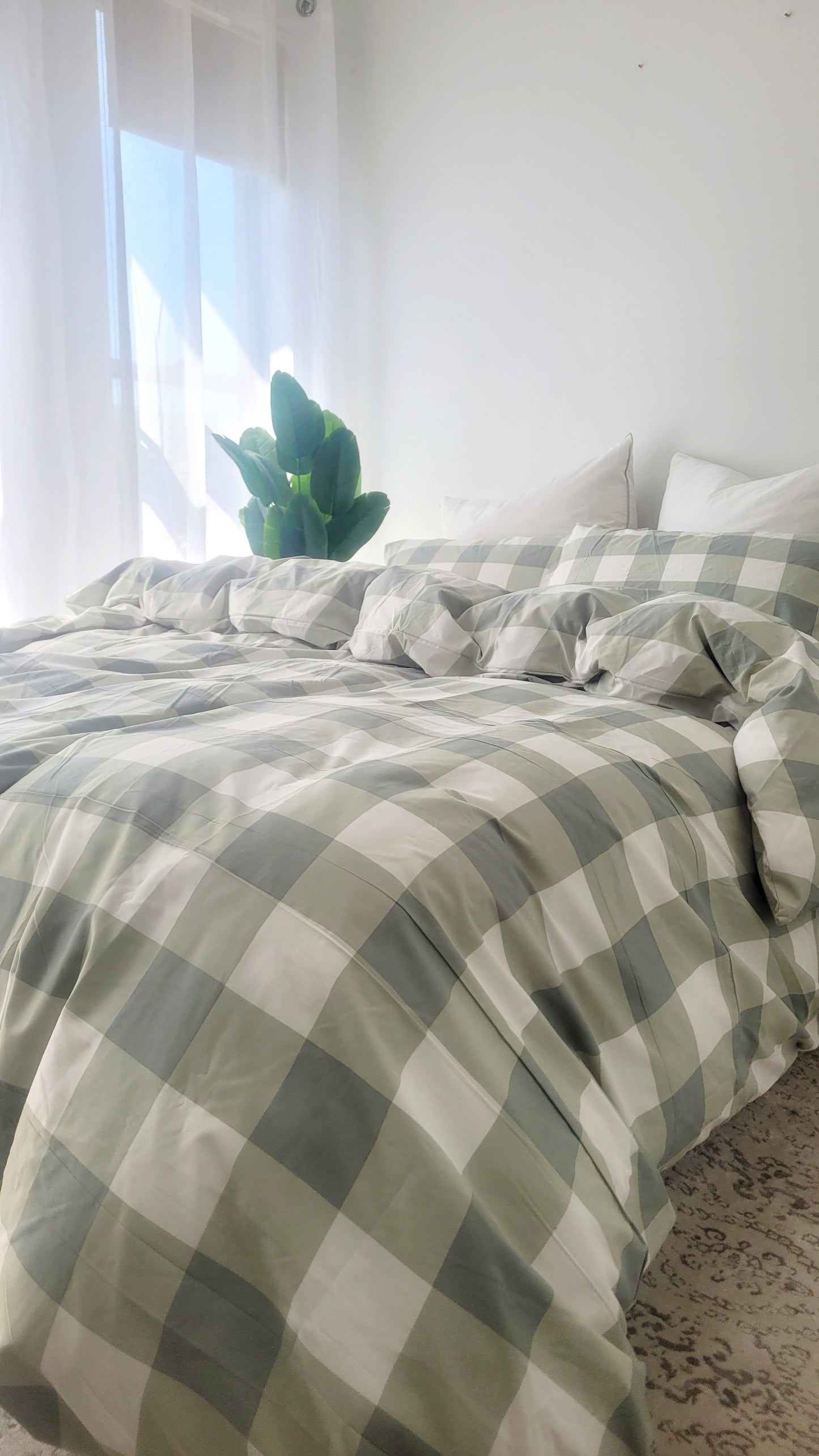 Sage Grid-Quilt Cover Set
