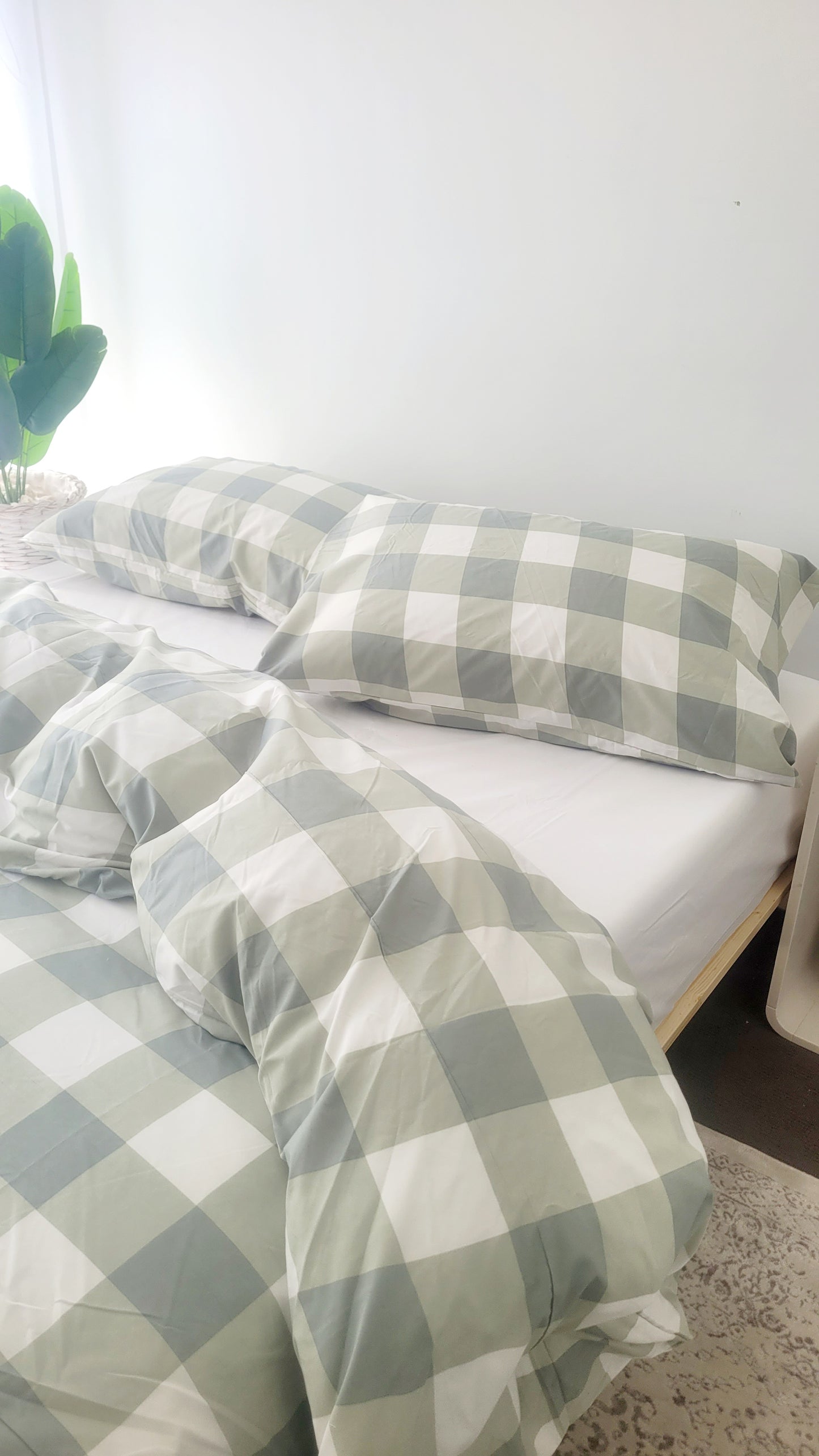 Sage Grid-Quilt Cover Set