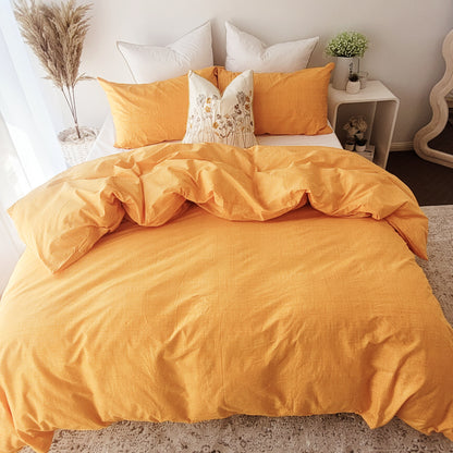 Yellow Textured Print Quilt Cover Set - Pure Cotton with Ornate Patterns
